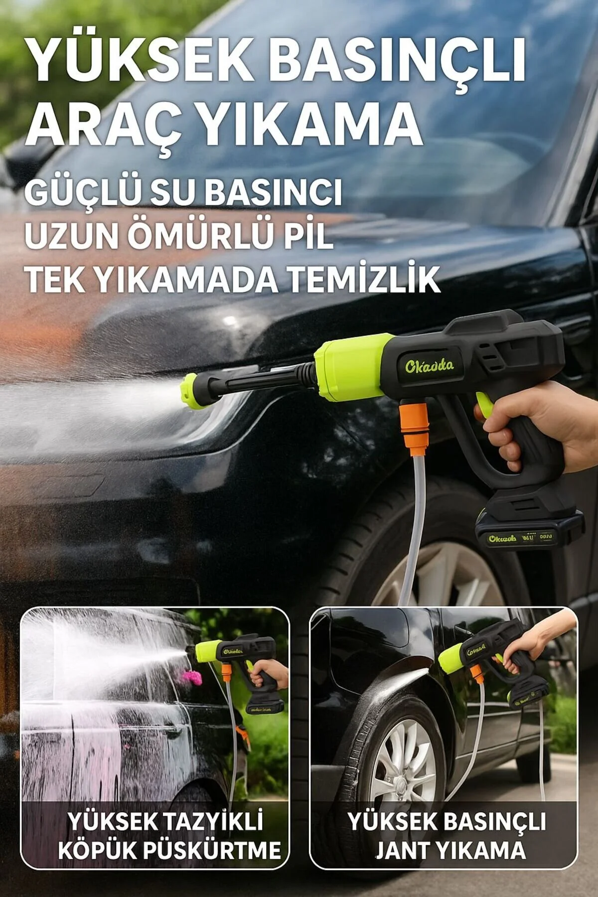 okaoda 🏆Çift Pilli 775 Büyük Motor Oto Araba Bahçe Klima Halı İçin Şarjlı Yüksek Basınçlı Yıkama Tabancası