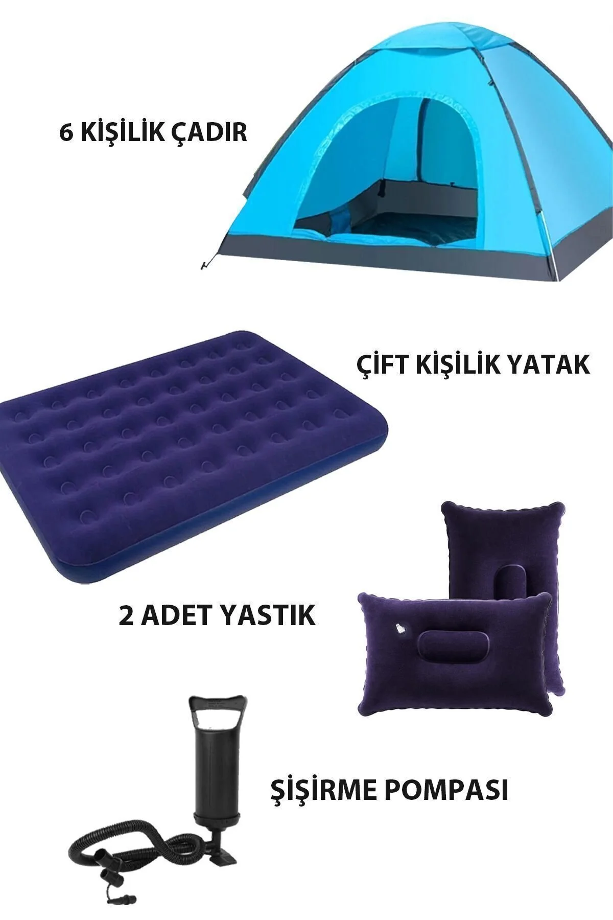 Onetick 6 Kişilik Kamp Çadırı Çift Kişilik Yatak ve Yastık Kamp Seti