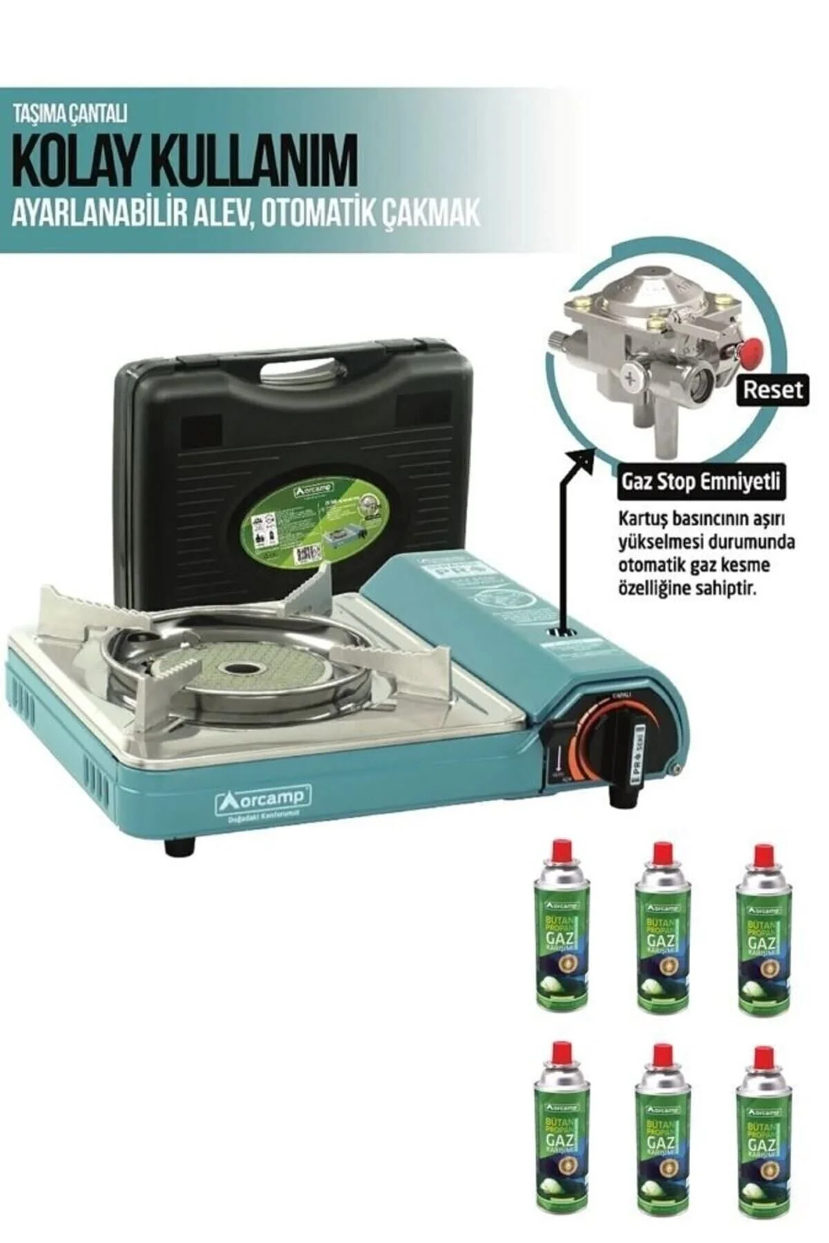 Orcamp Pro Portatif Seramik Kamp Ocak Ck-508 Gaz Stop Emniyetli 6 Adet 227 Kartuş