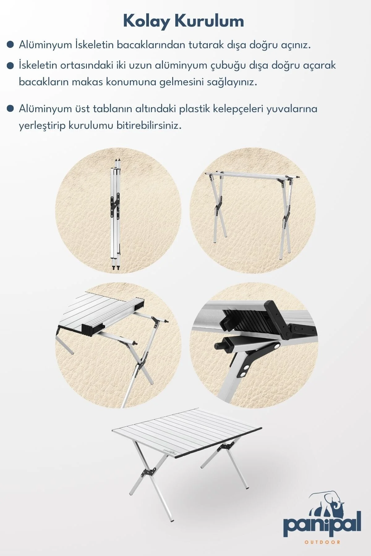 Panipal Outdoor Alüminyum, Katlanabilir Kamp ve Piknik Masası, Omuz Askılı Taşıma Çantasıyla L