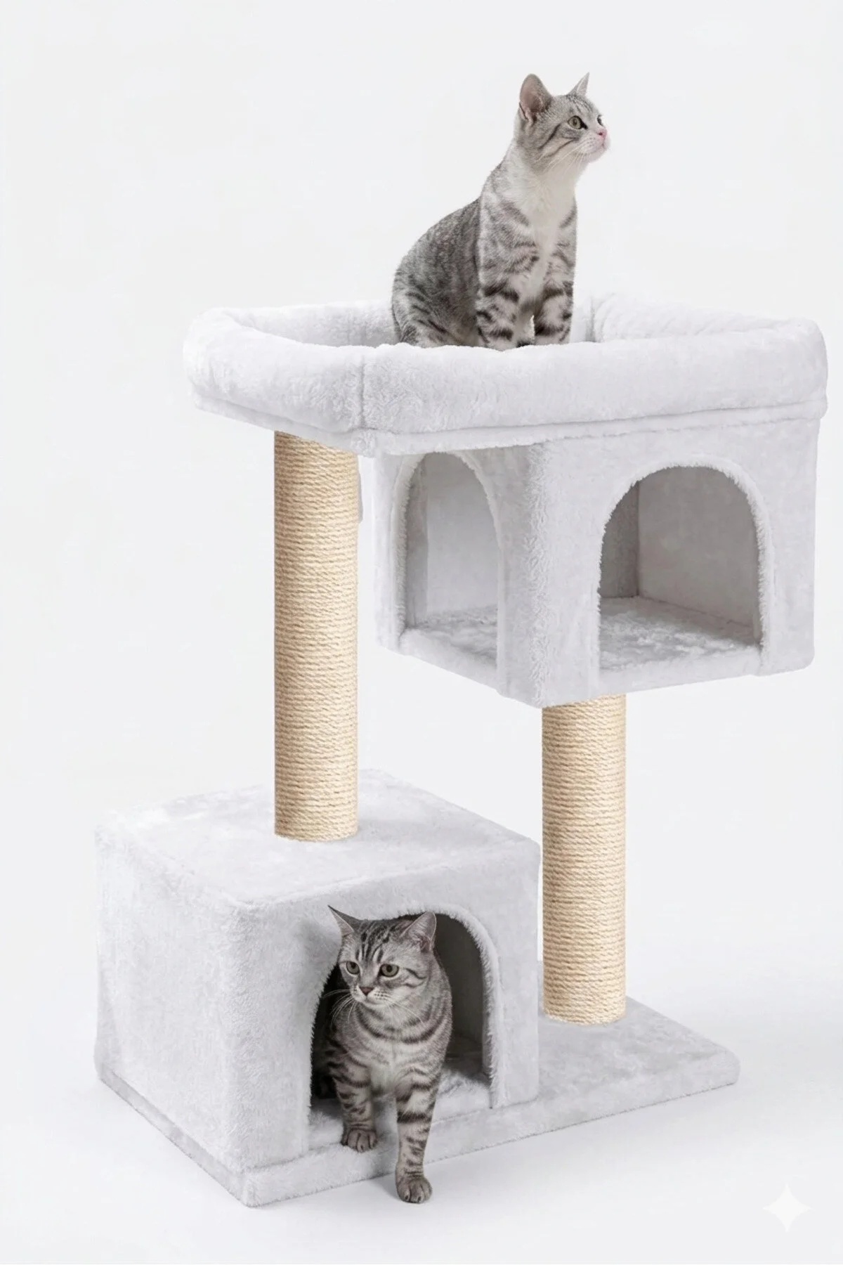 PATİSTORE Kiev Kül Beyazı Yıkanabilir Wellsoft Kedi Kulesi - Ağır MDF Taban Modern Tasarım Tırmalamalı Oyun Evi