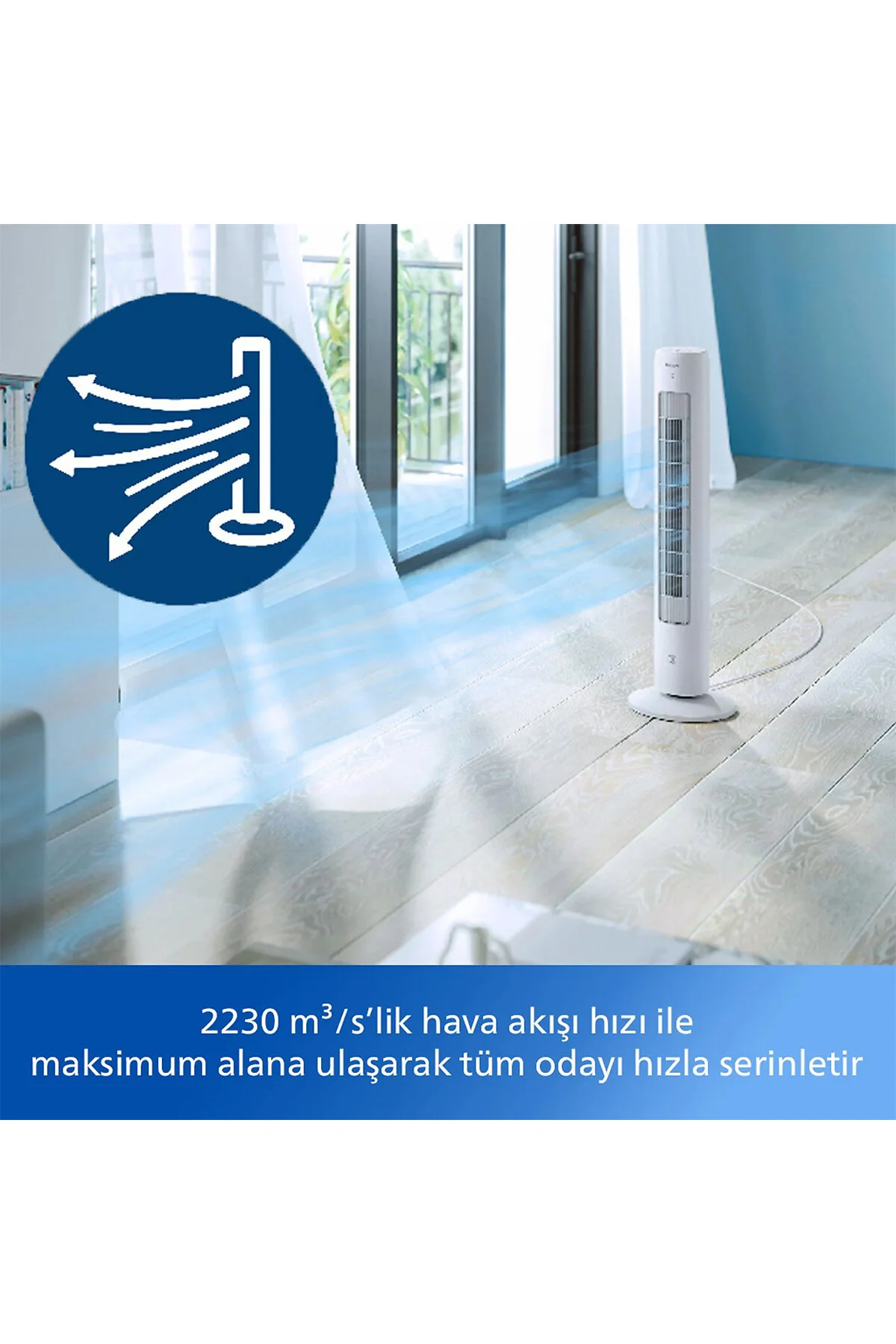 Philips CX5535/00 5000 Serisi Kule Tipi Vantilatör, Uzaktan Kumanda, Aroma Difüzyonu, 40 W, 28 dB, 2230 m3/sa