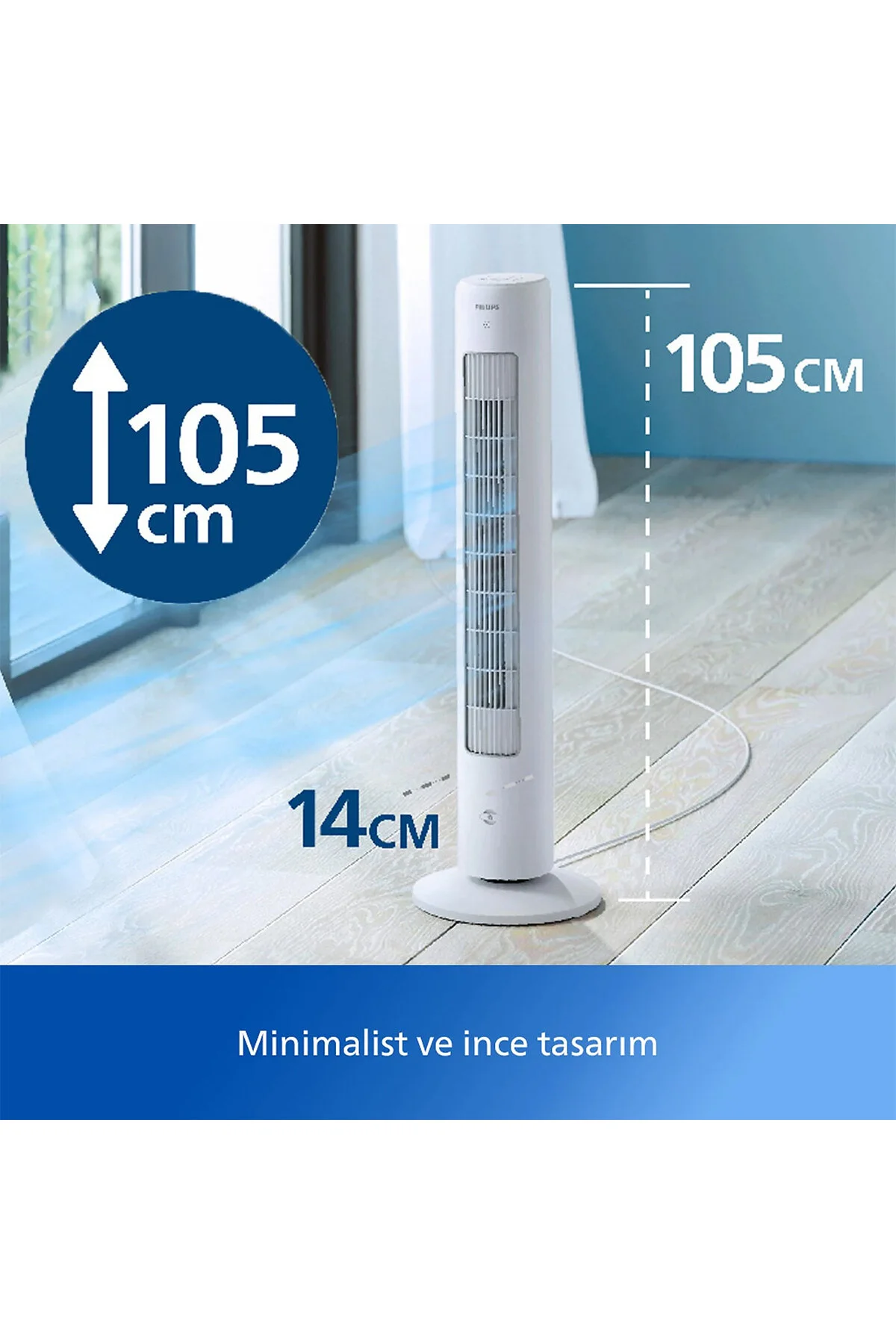 Philips CX5535/00 5000 Serisi Kule Tipi Vantilatör, Uzaktan Kumanda, Aroma Difüzyonu, 40 W, 28 dB, 2230 m3/sa