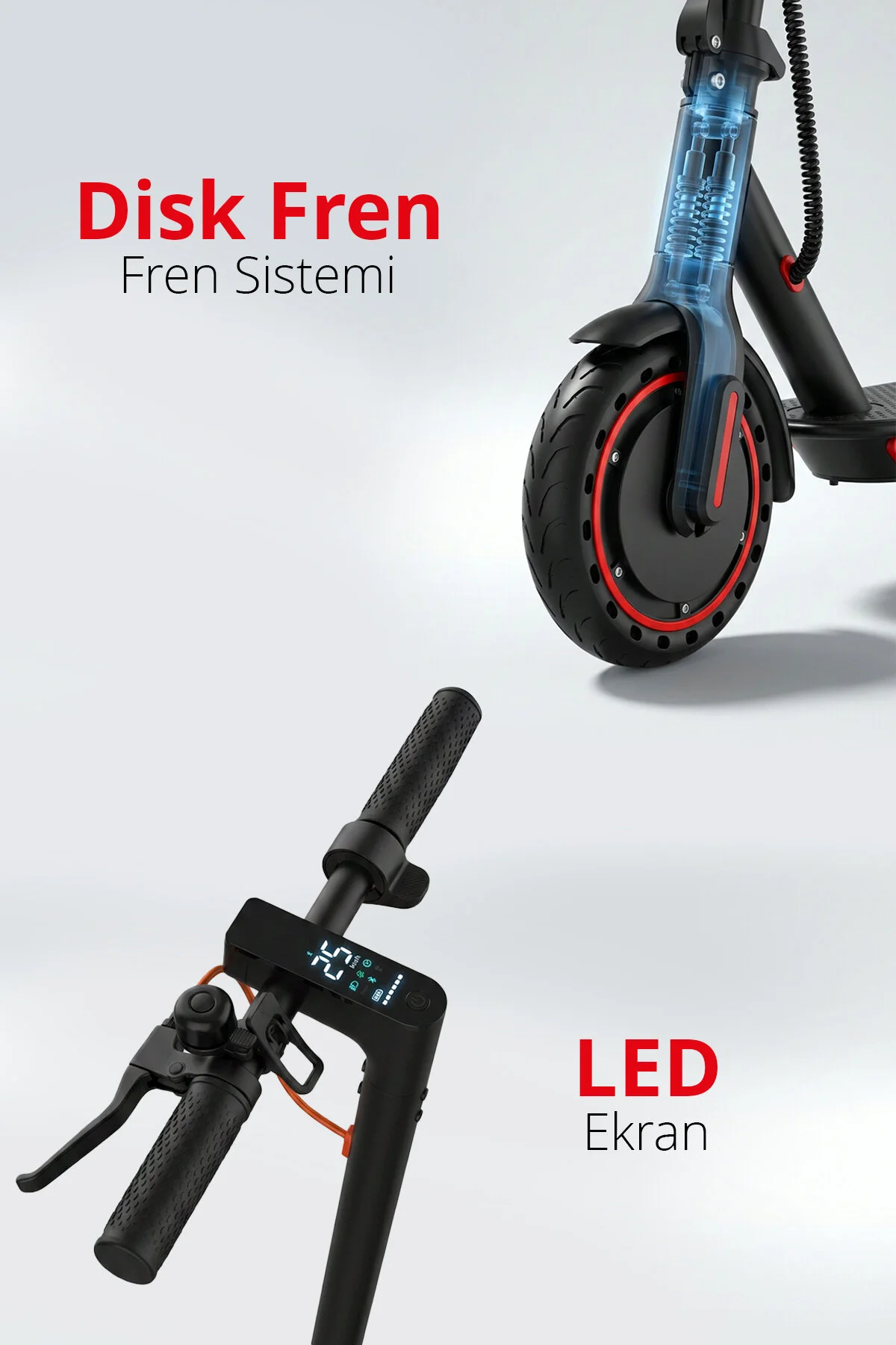 Piranha 5010 500W Elektrikli Scooter | 36V 7.8Ah Pil | LED Aydınlatma | LCD Ekran | Uygulama Destek