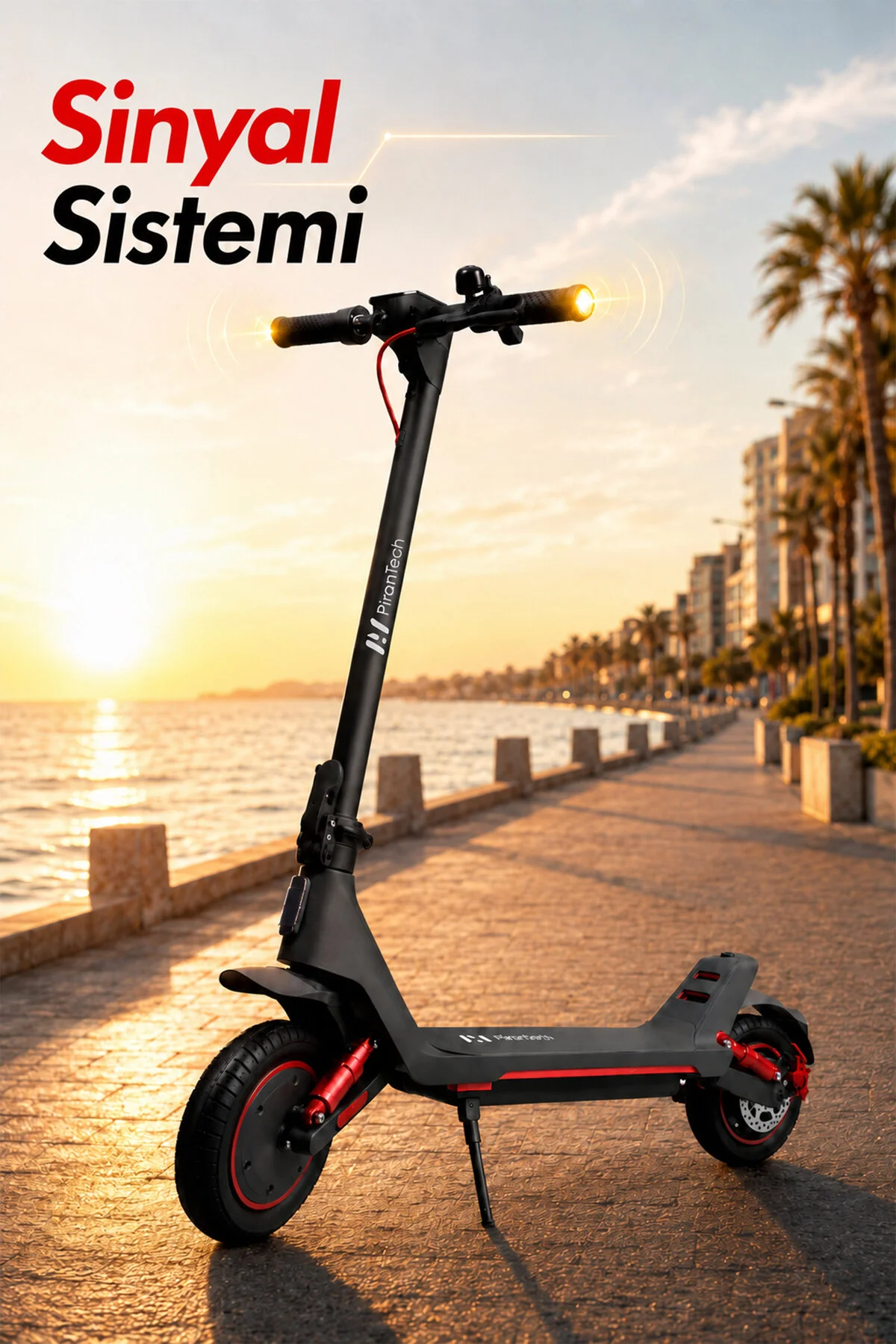 PiranTech A1 Max Elektrikli Scooter 500W – 750W Kırmızı | Uzun Menzil | Mobil Uygulama | Çift Amortisör