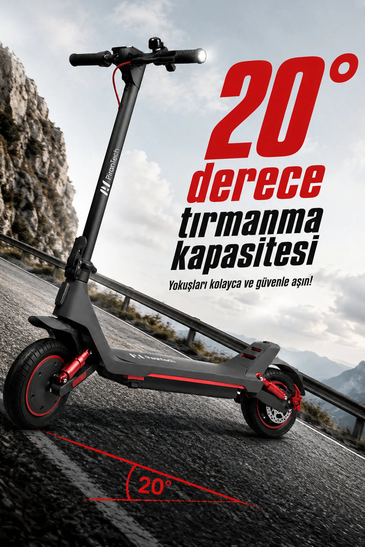 PiranTech A1 Max Elektrikli Scooter 500W – 750W Kırmızı | Uzun Menzil | Mobil Uygulama | Çift Amortisör