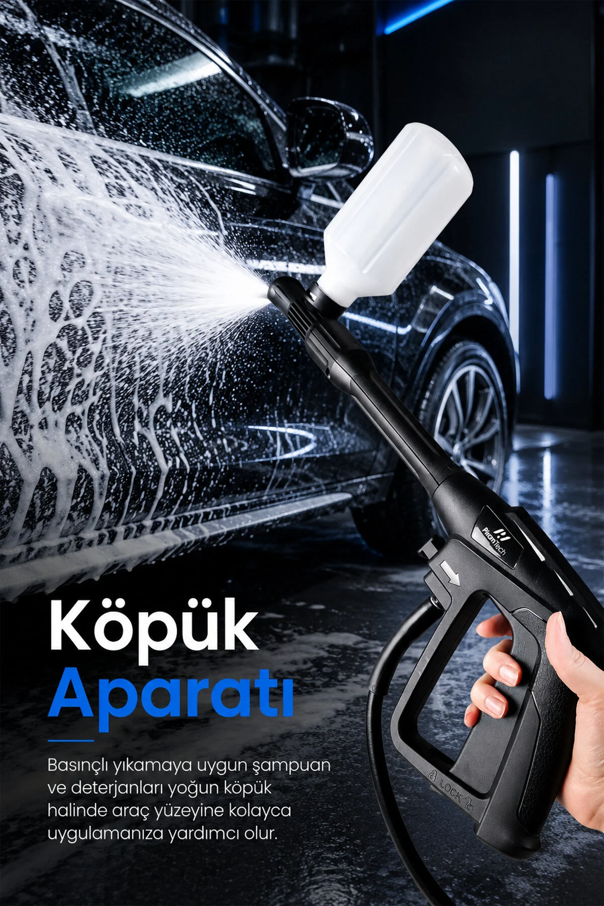 PiranTech VCR-100P Yüksek Basınçlı Oto Yıkama Makinesi - 150 Bar Hortumlu ve Sprey Tabancalı