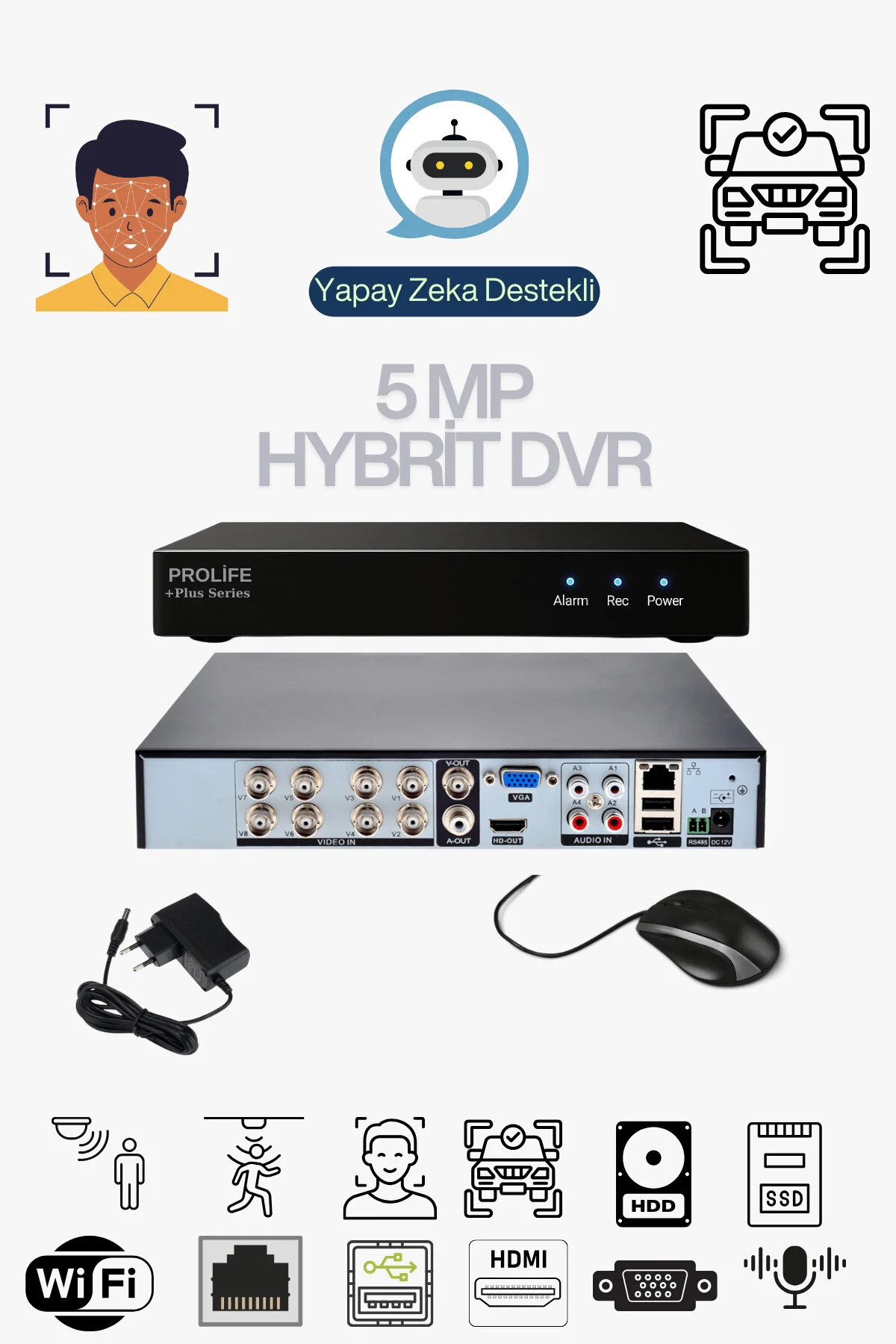 PROLİFE 6 LI Sesli Güvenlik Kamerası 5 Mp Gece Renkli Yüz Ve Araç Tanımalı Full Hd Kamera Sistemi