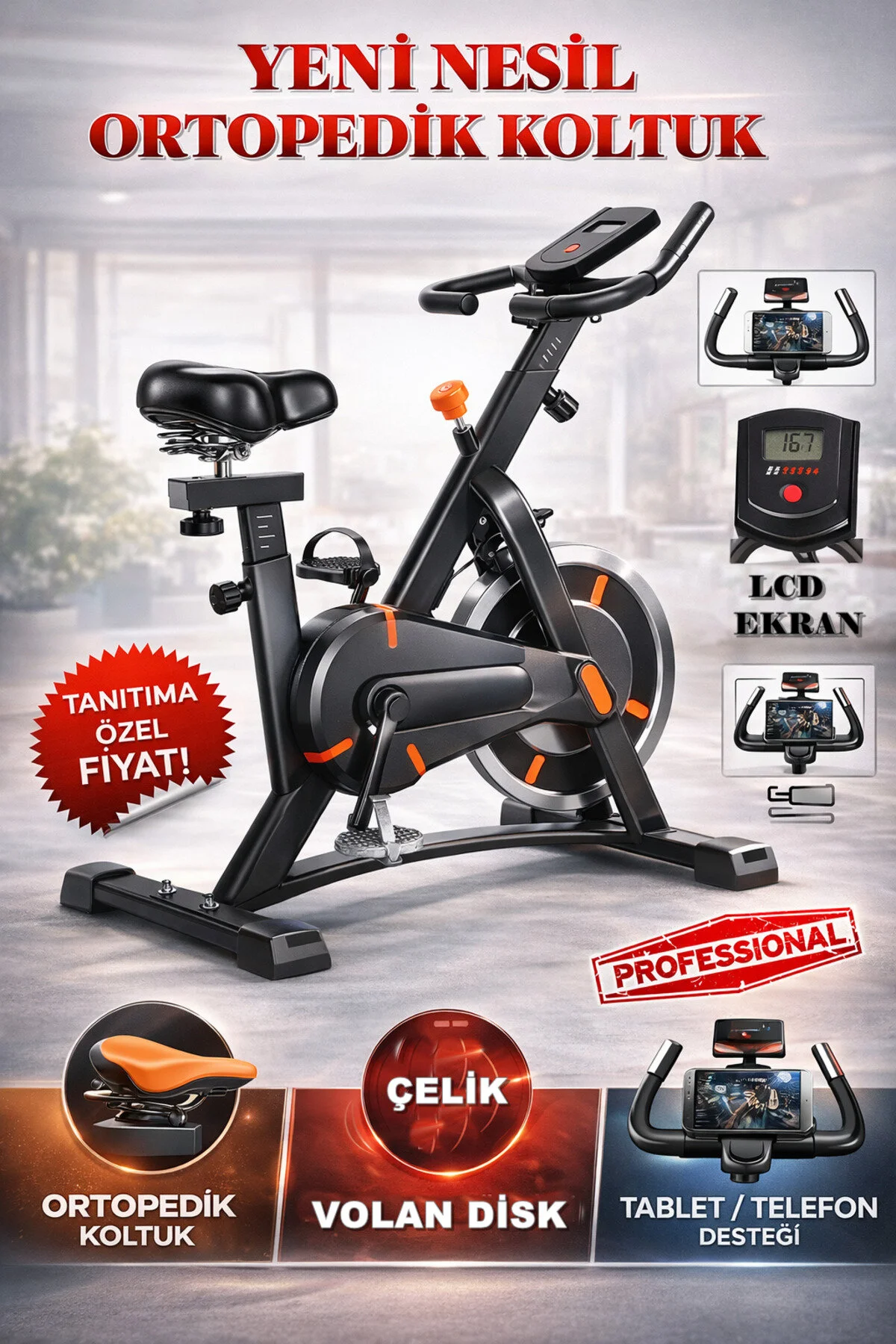 Reidan Kondisyon Bisikleti Spor Koşu Egzersiz Bisikleti Spin Bike Dikey Ev Bisikleti