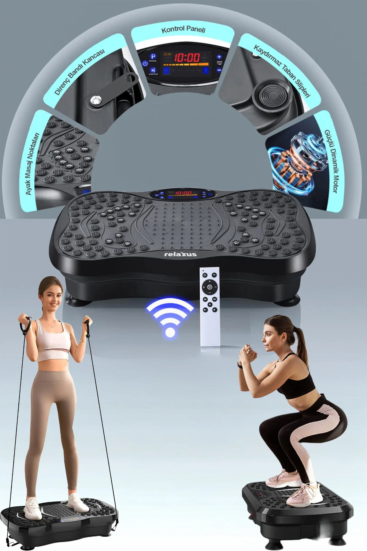RELAXUS Yüksek Titreşimli Egzersiz Platformu Bluetooth Masaj Aleti Ev Fitness Cihazı Direnç Lastiği Hediye