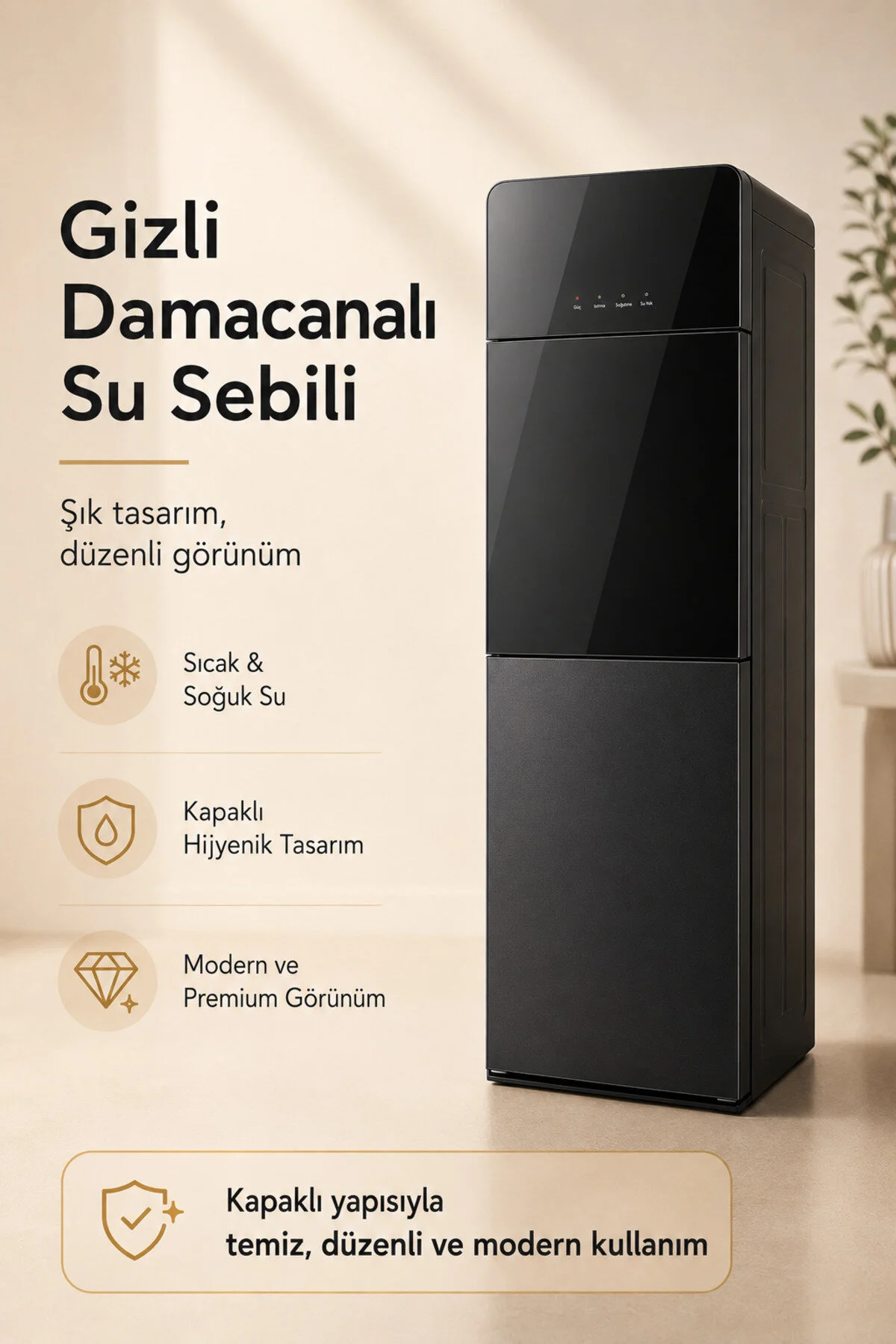 ROBO Gizli Damacanalı Sıcak Soğuk Su Sebili – Kapaklı Tasarım, Paslanmaz Çelik Hazne, Ev ve Ofis Tipi