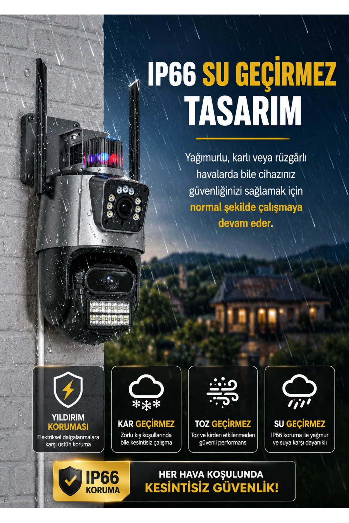 SmartVision Wifi Ptz Kamera 6 Megapixel Ultra Hd Çift Kameralı Dış Cephe Alarmlı Güvenlik Kamera Sistem