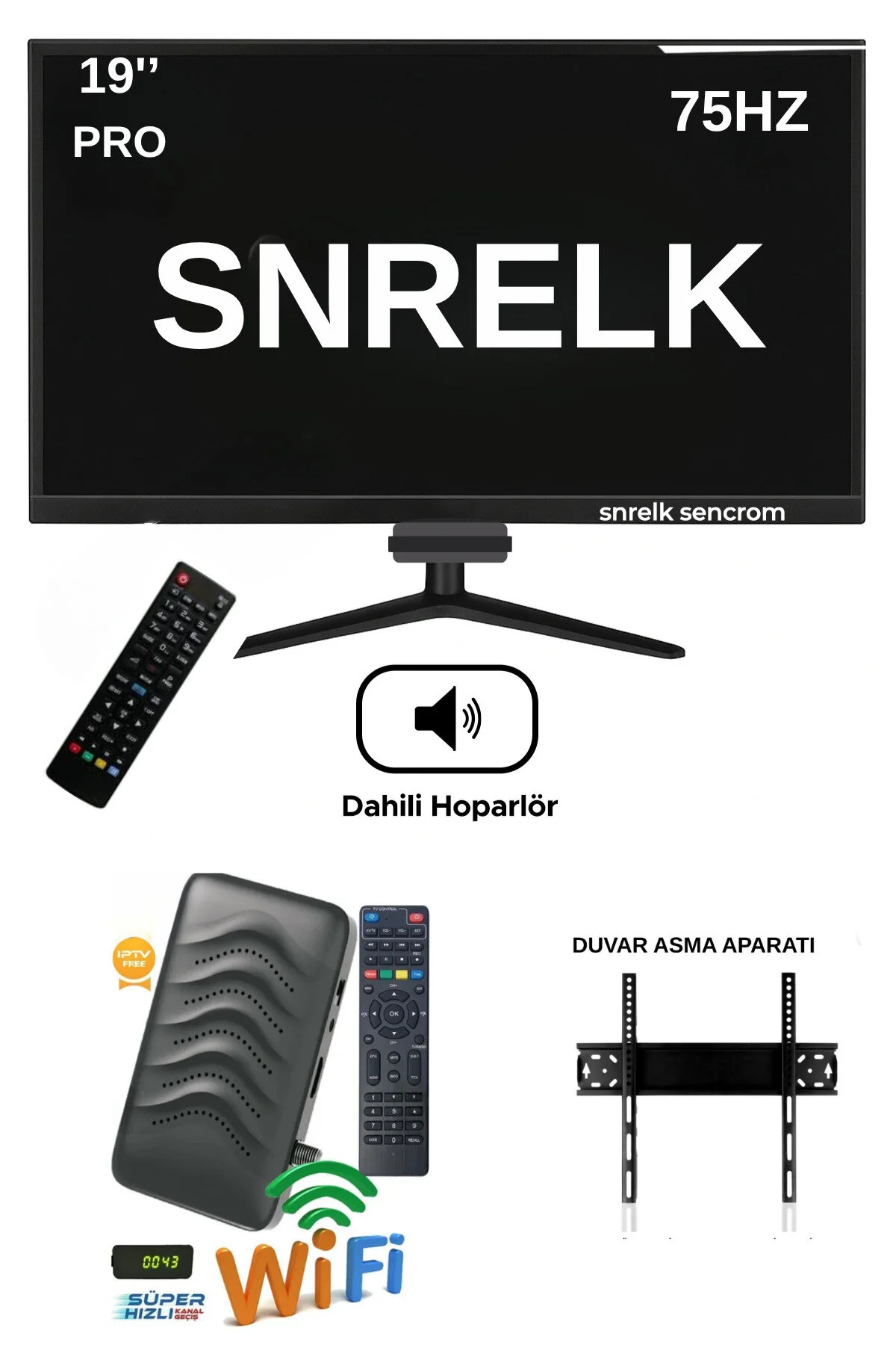 SNRELK 19'' 49 EKRAN PRO DAHİLİ HOPARLÖR (DAHİLİ WİFİ) UYDU ALICISI FULL SET TV MONİTÖR HDMI-VGA-RCA