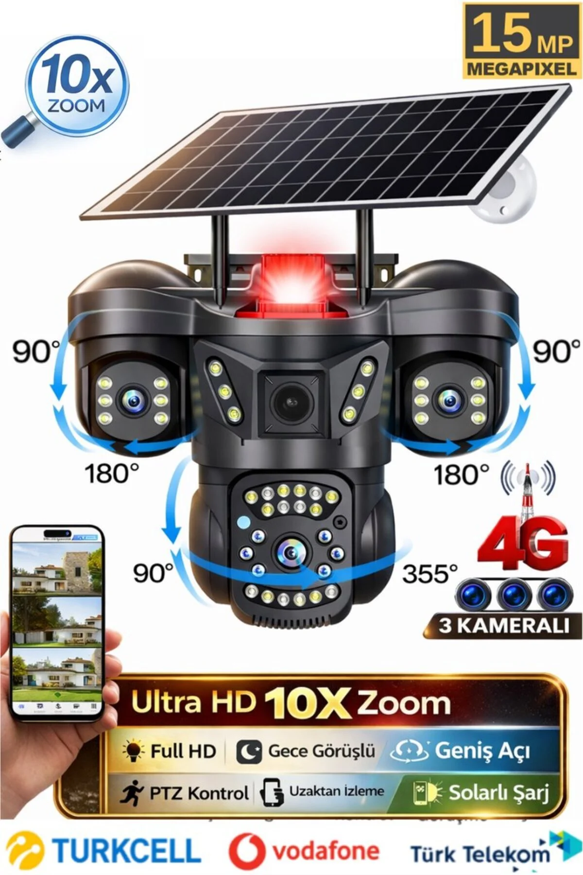 SONREİR RX66G Solar Güvenlik Kamerası Türkçe 4G Sim Kartlı PTZ Hareketli Gece Görüşlü Güneş Panelli Kamera
