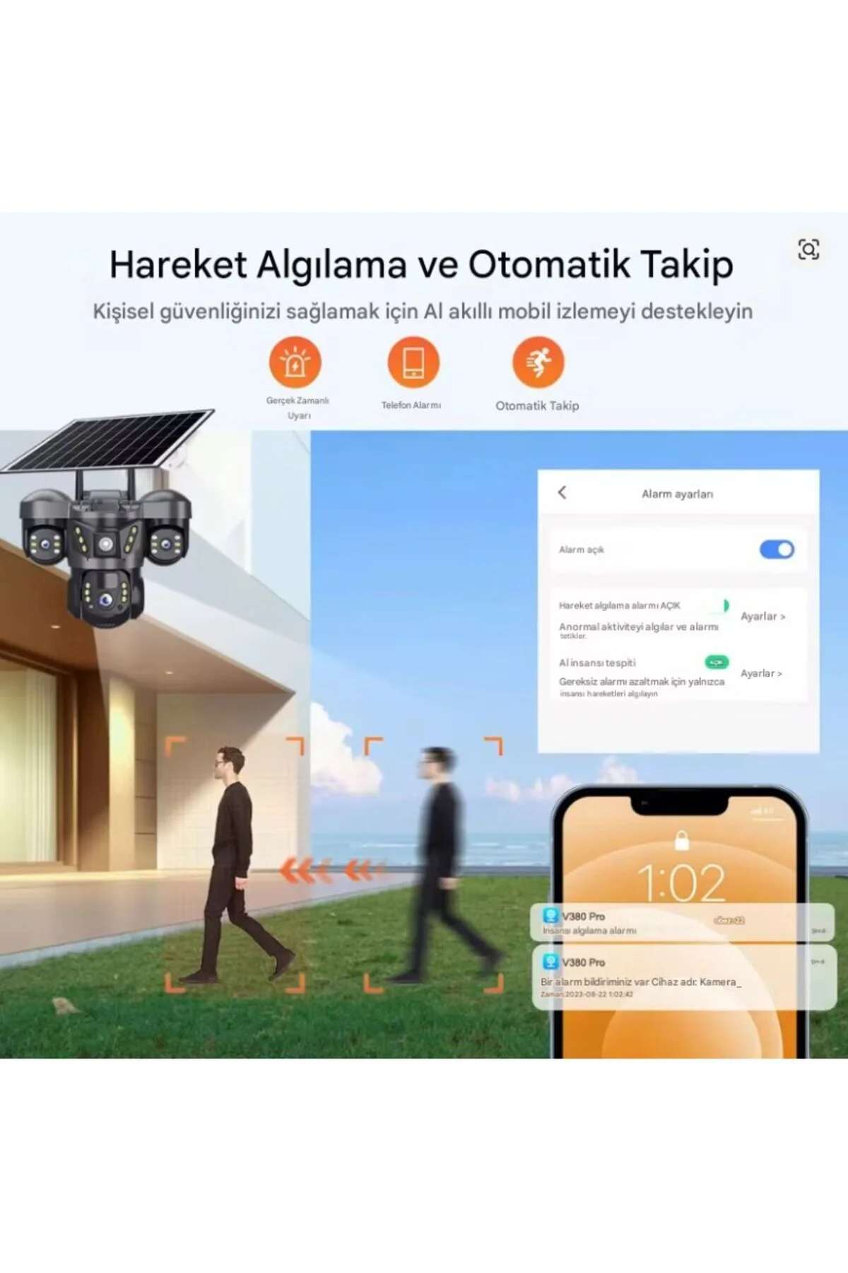 SONREİR RX66G Solar Güvenlik Kamerası Türkçe 4G Sim Kartlı PTZ Hareketli Gece Görüşlü Güneş Panelli Kamera