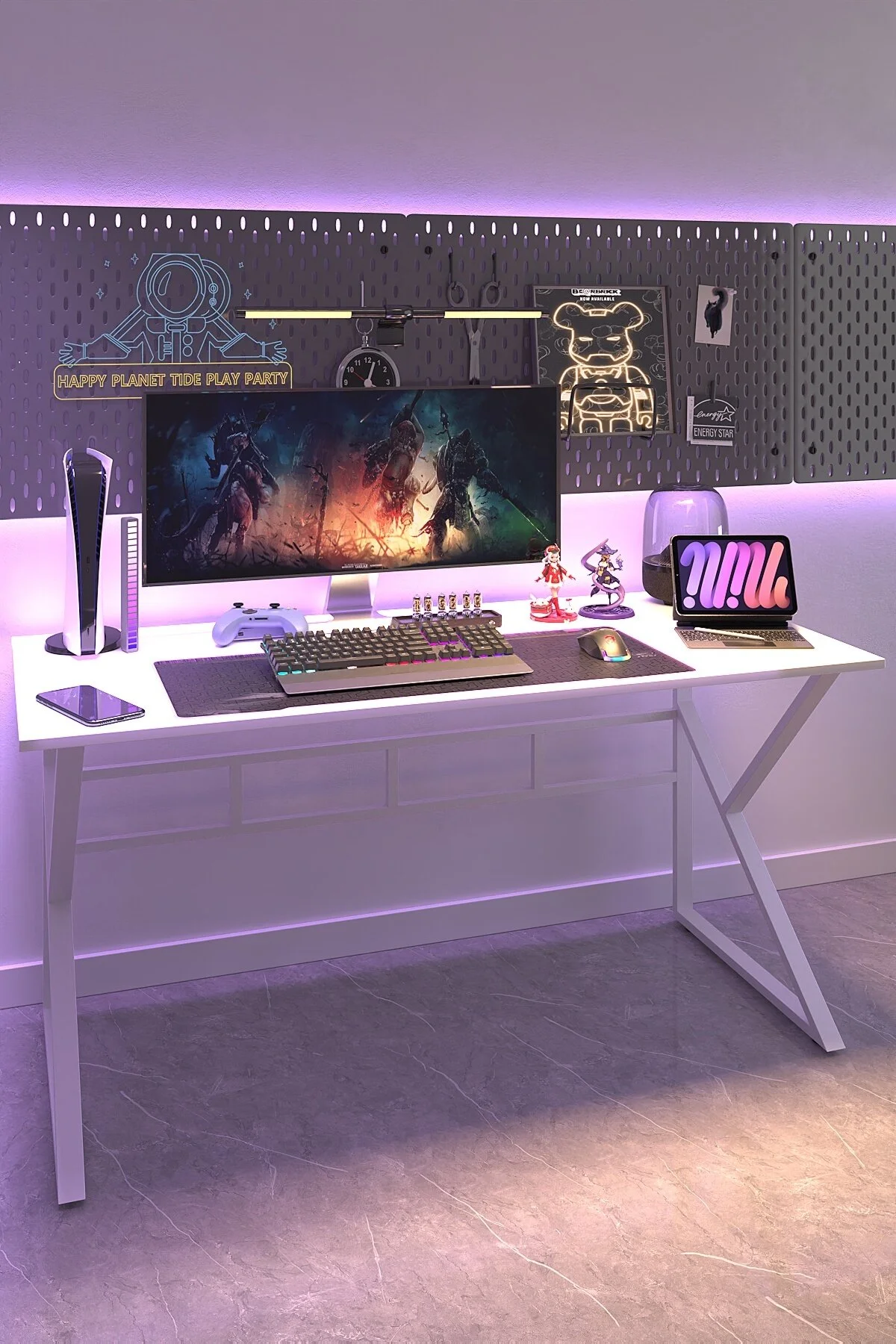 TEKATEL Oyuncu Masası Metal ayaklı Çalışma Masası Gaming Masa Bilgisayar Masası Ofis masası Beyaz 140X60