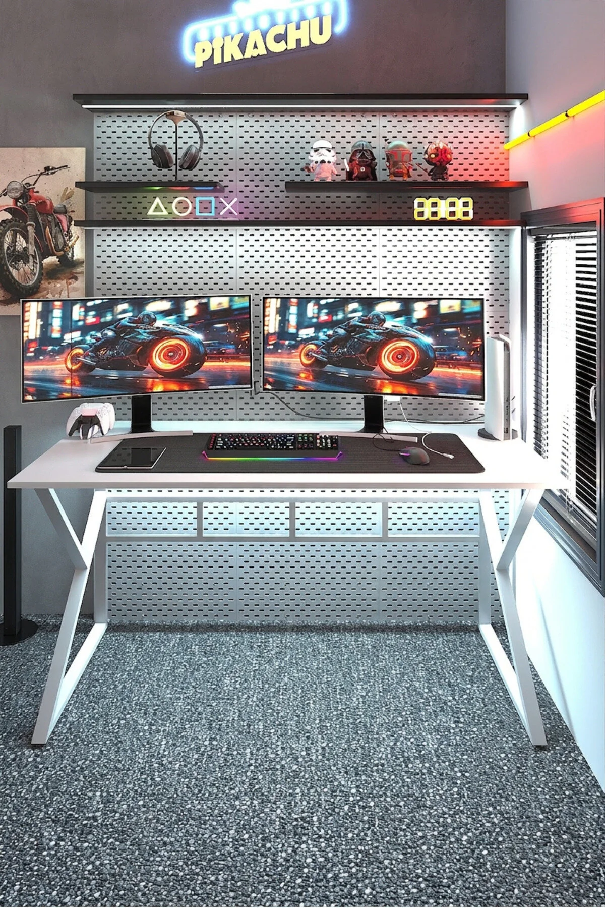 TEKATEL Oyuncu Masası Metal ayaklı Çalışma Masası Gaming Masa Bilgisayar Masası Ofis masası Beyaz 140X60