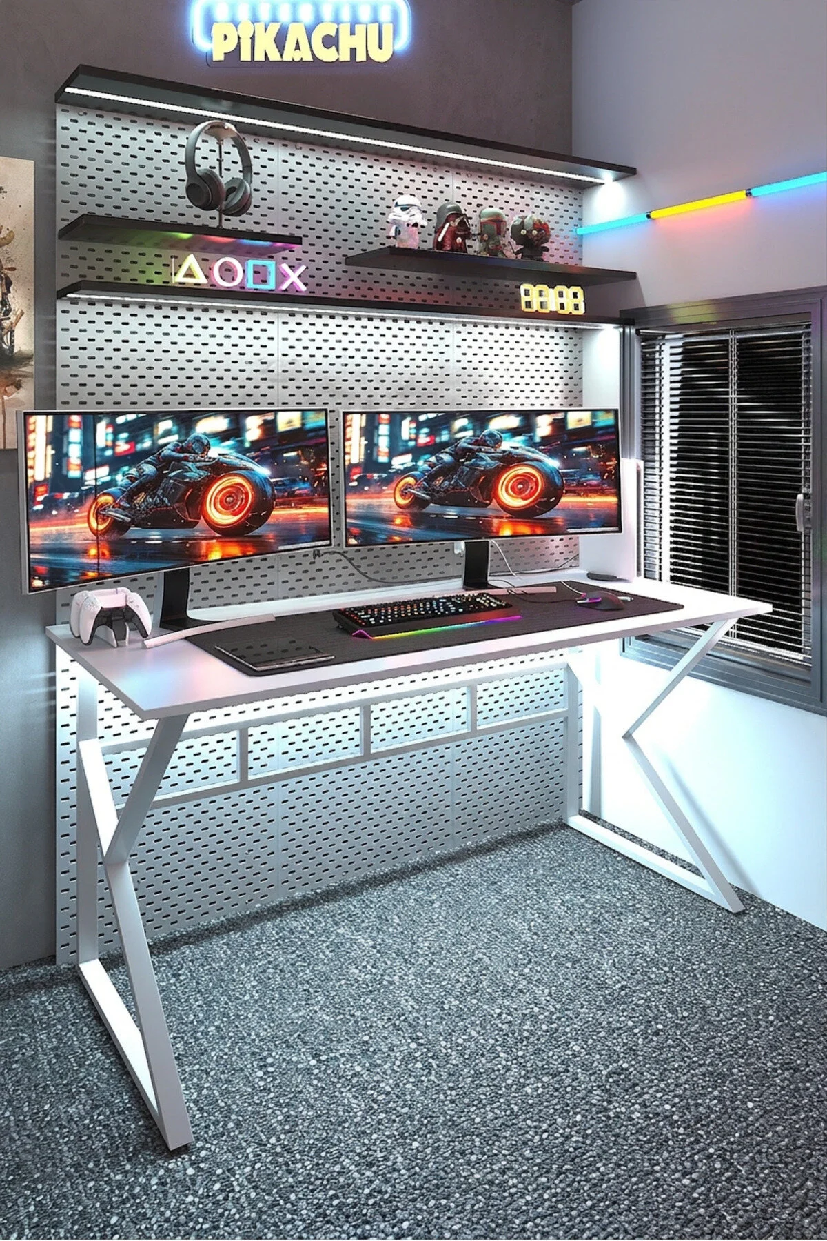 TEKATEL Oyuncu Masası Metal ayaklı Çalışma Masası Gaming Masa Bilgisayar Masası Ofis masası Beyaz 140X60