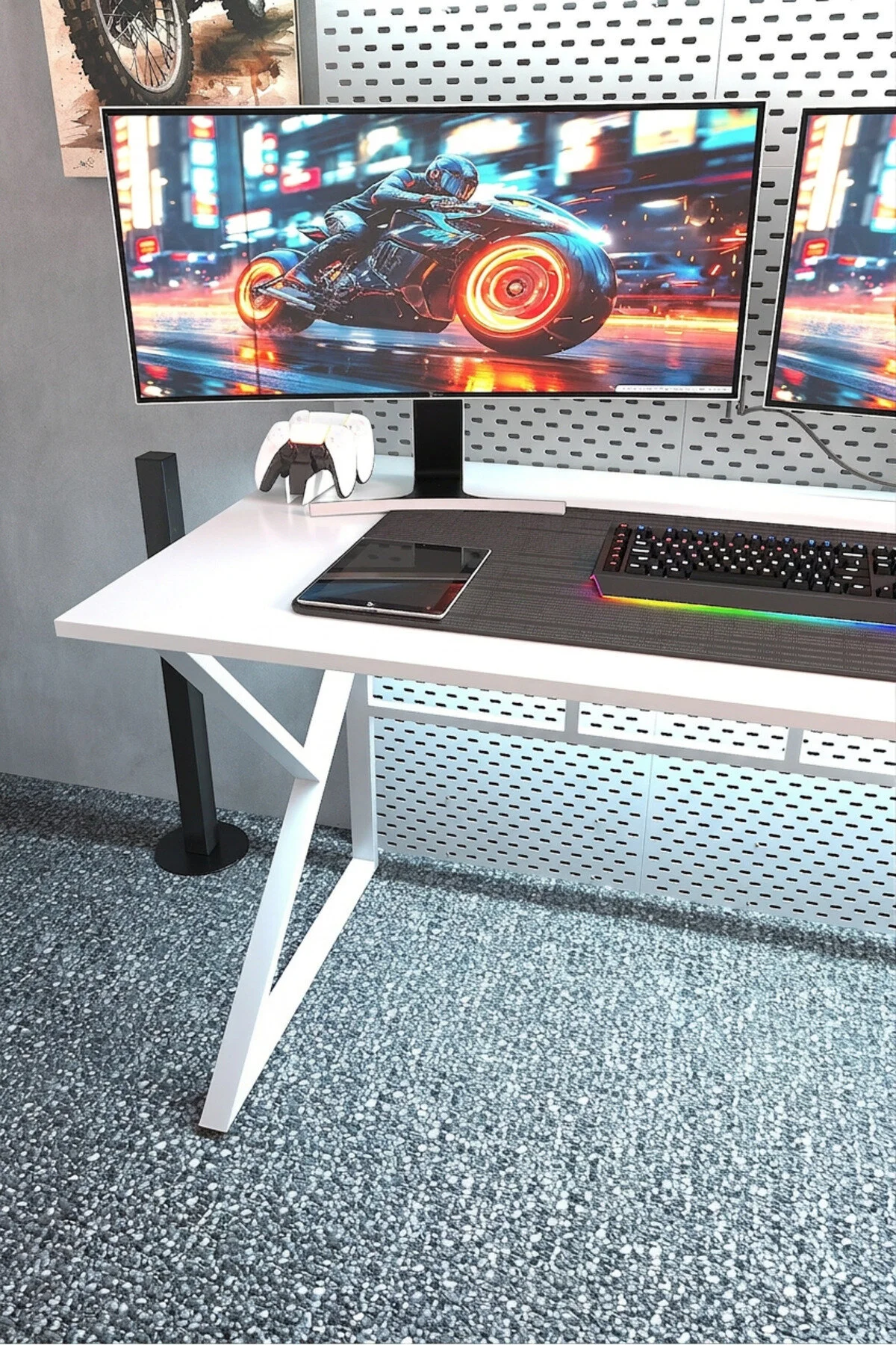 TEKATEL Oyuncu Masası Metal ayaklı Çalışma Masası Gaming Masa Bilgisayar Masası Ofis masası Beyaz 140X60