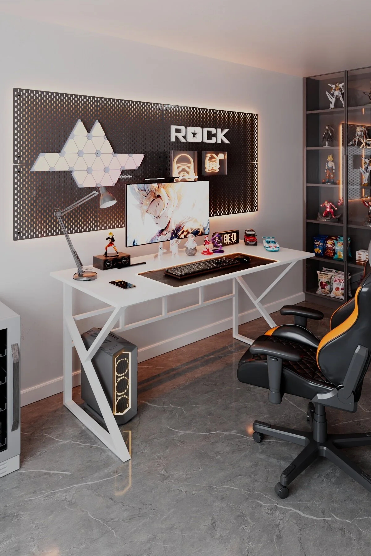 TEKATEL Oyuncu Masası Metal ayaklı Çalışma Masası Gaming Masa Bilgisayar Masası Ofis masası Beyaz 140X60