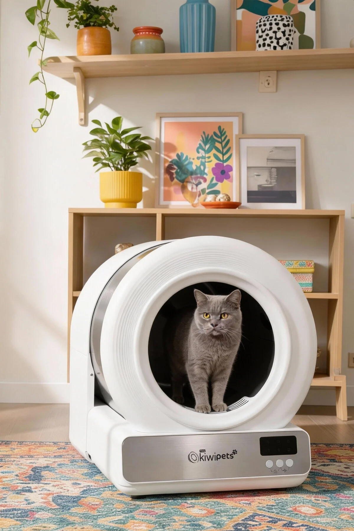 Tiny Kiwipets KPLB-10771 Otomatik Akıllı Kendi Kendini Temizleyen Kedi Tuvaleti | 60L Hacim & Koku Giderici Beyaz