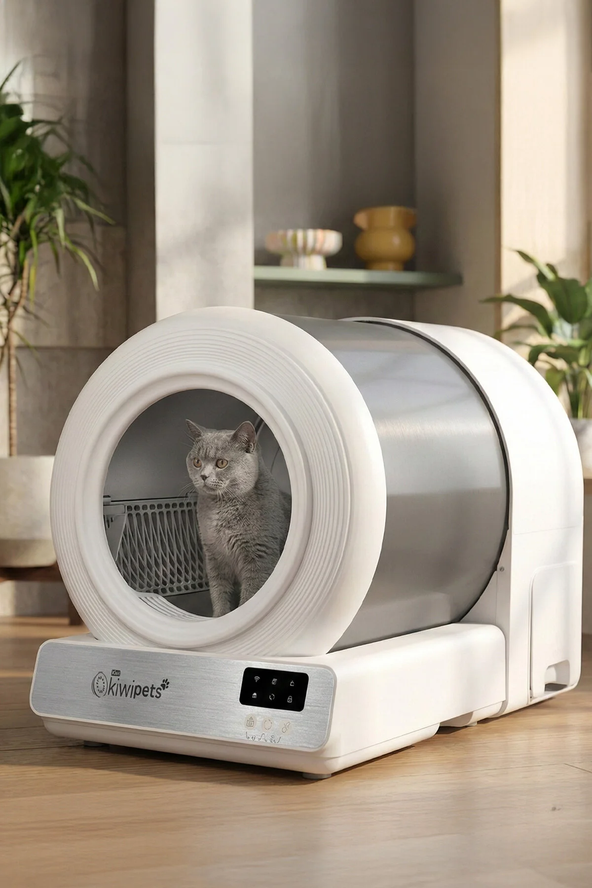 Tiny Kiwipets KPLB-10771 Otomatik Akıllı Kendi Kendini Temizleyen Kedi Tuvaleti | 60L Hacim & Koku Giderici Beyaz