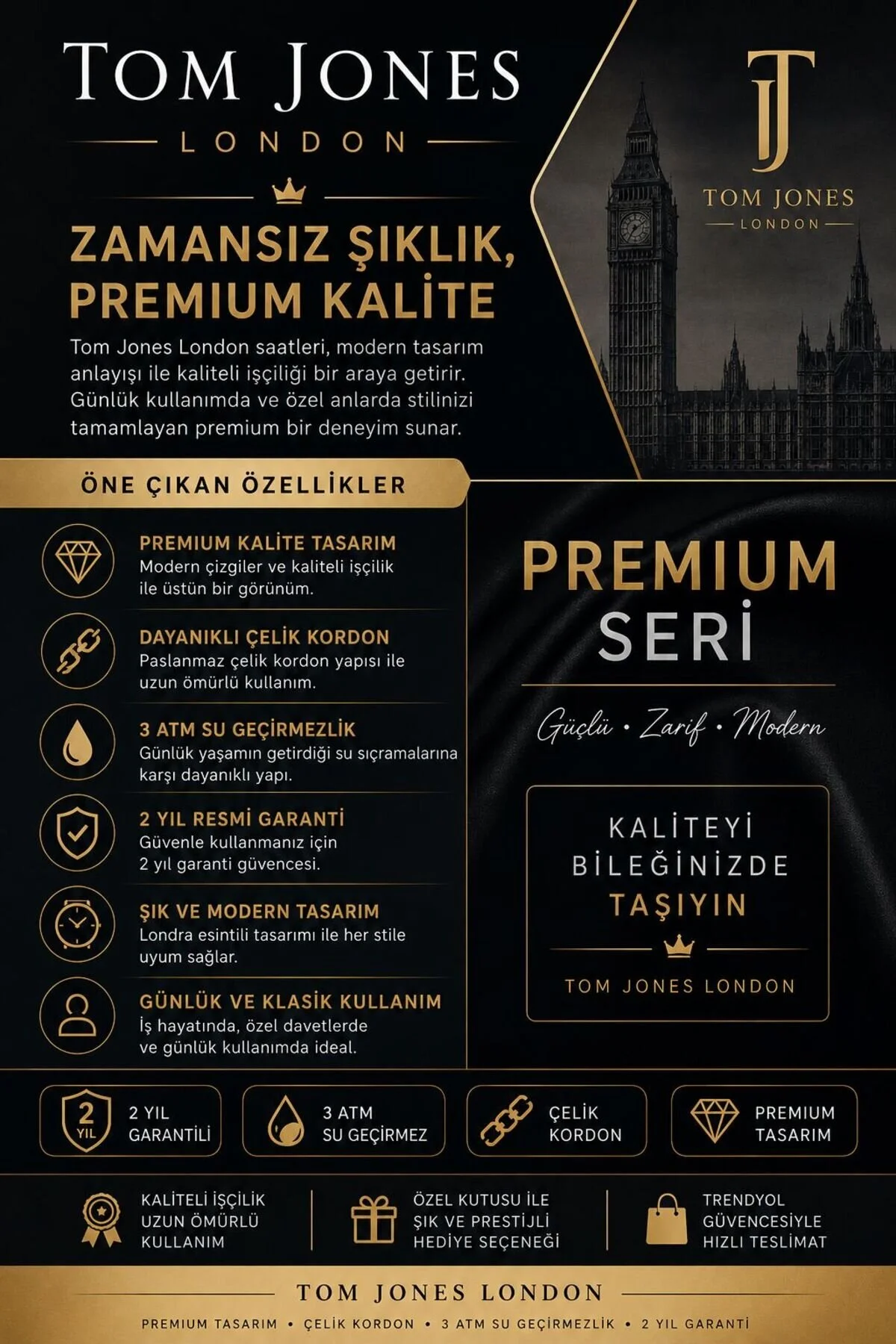 Tom Jones London ERKEK KOL SAAT GÜMÜŞ MAVİ RENK ORJİNAL KALİTELİ ÇELİK SU GECİRMEZ 3ATM 2 YIL GARANTİLİ FATURALI