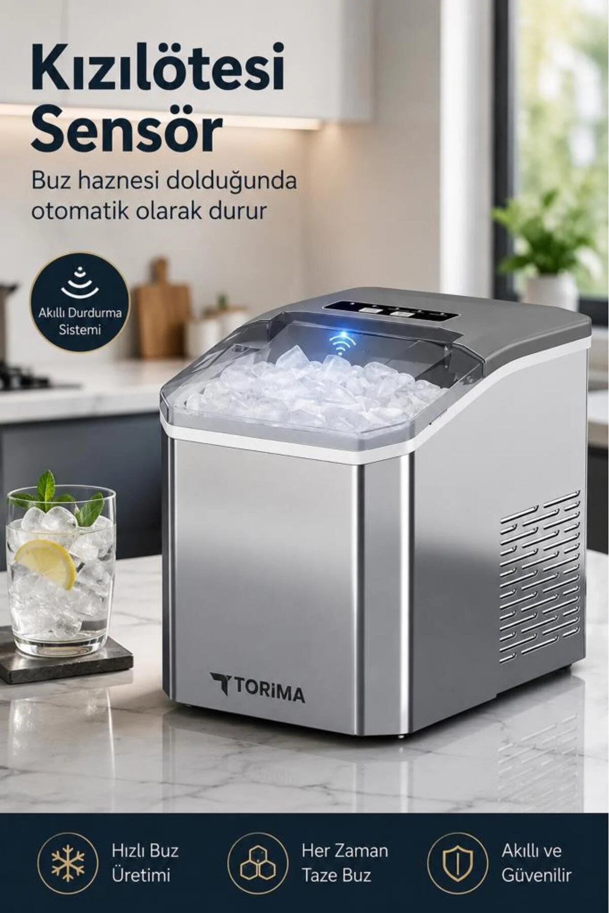 Torima Portatif Taşınabilir Hızlı Buz Yapma Makinesi YH16M Gümüş