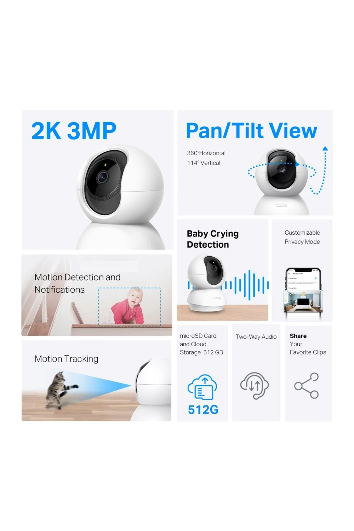 Tp-Link Tapo TC71, 2K 3MP, Çift Yönlü Ses, Bulut/SD Kart Depolama Akıllı Wi-Fi Güvenlik Kamerası