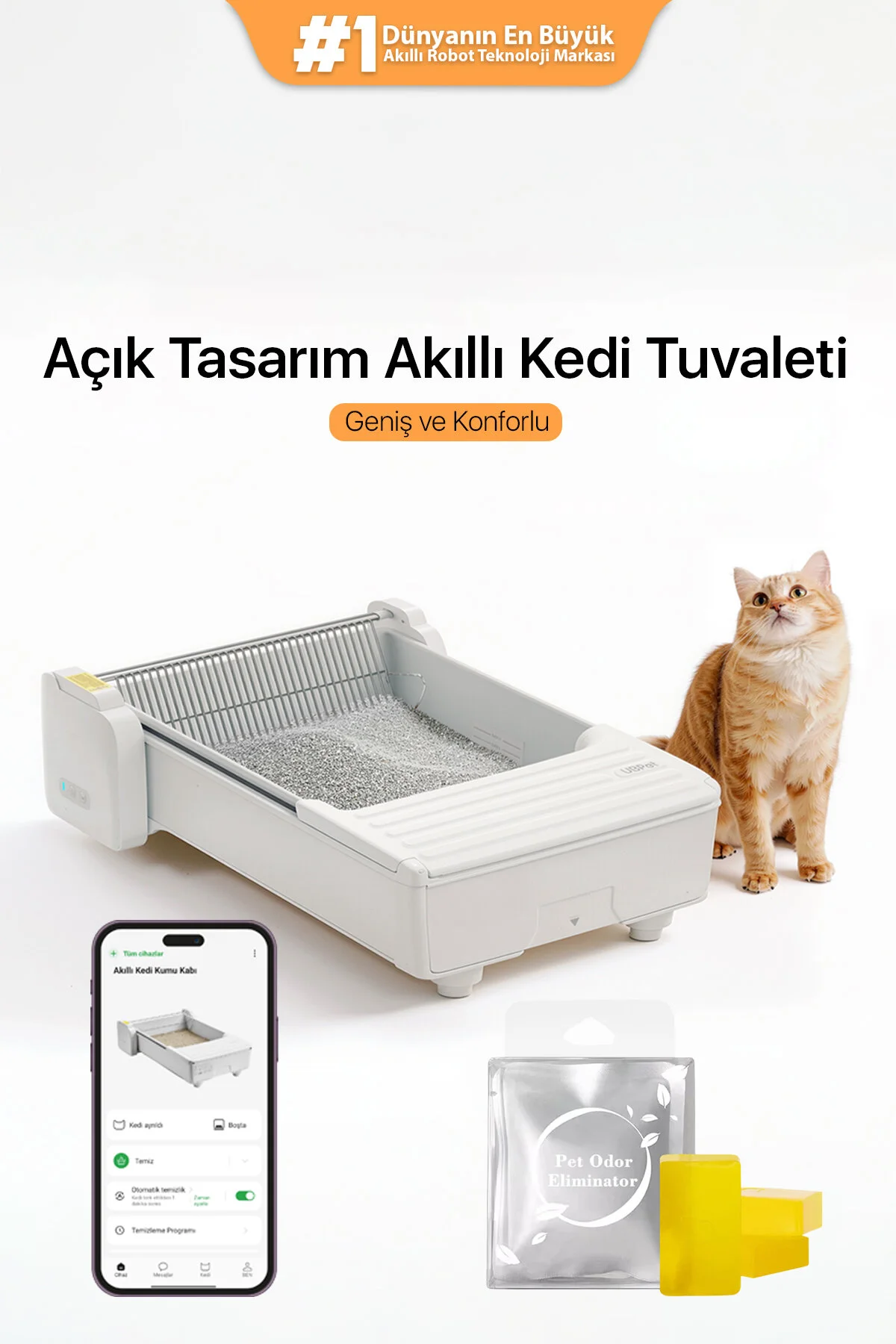 UBPet C31 Açık Tasarımlı Otomatik Akıllı Kedi Tuvaleti | APP Kontrollü, Otomatik Temizleme, 38 dB Sessiz