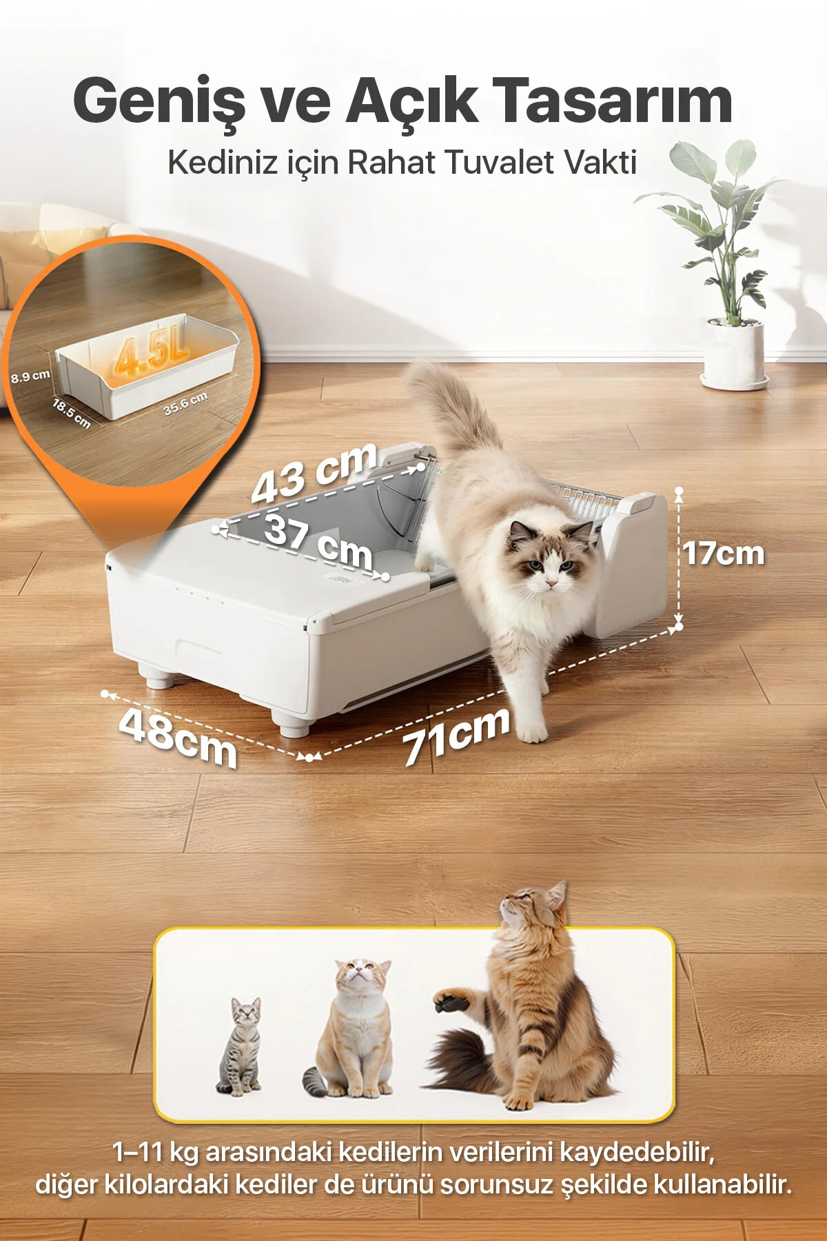 UBPet C31 Açık Tasarımlı Otomatik Akıllı Kedi Tuvaleti | APP Kontrollü, Otomatik Temizleme, 38 dB Sessiz