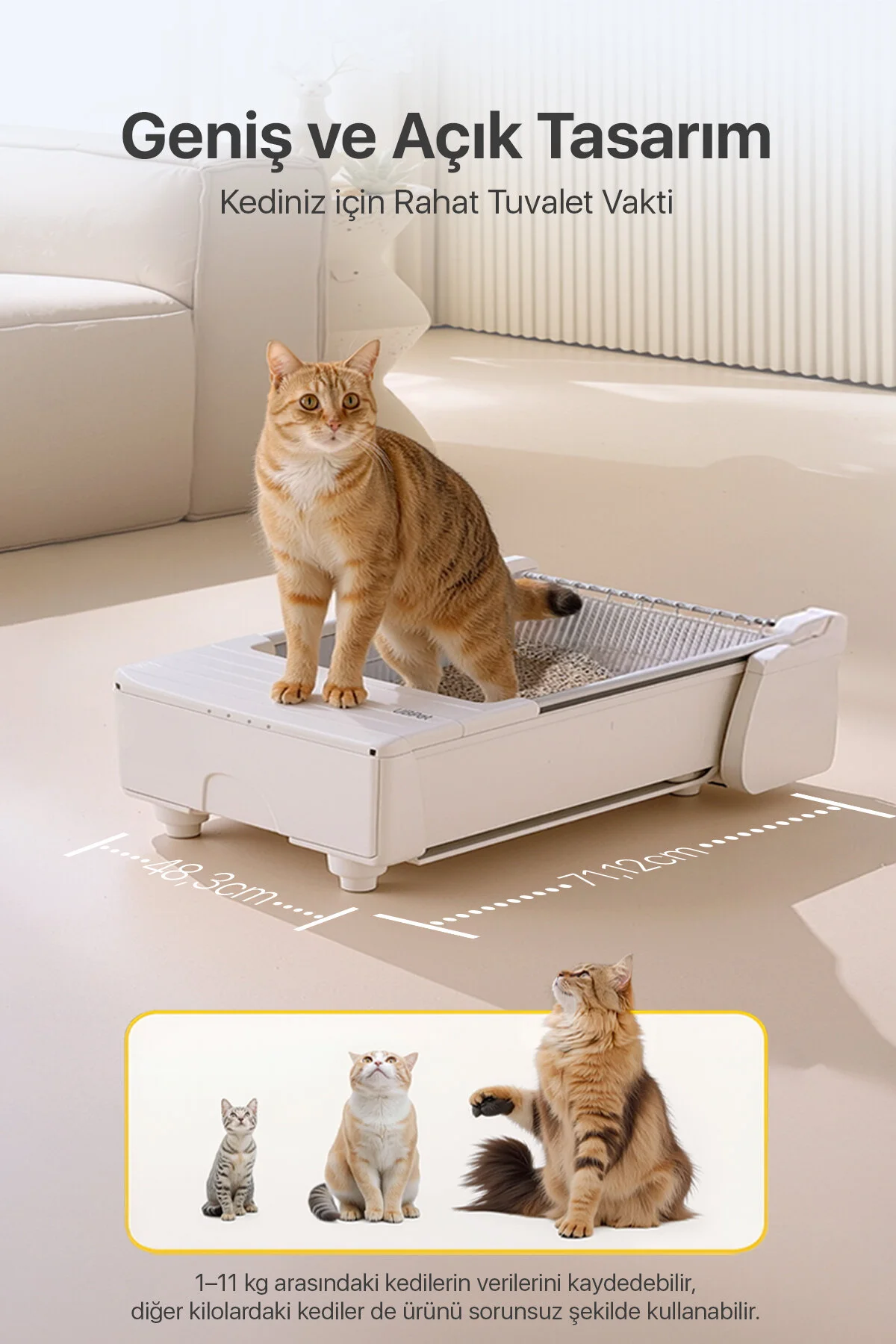 UBPet C31 Açık Tasarımlı Otomatik Akıllı Kedi Tuvaleti | APP Kontrollü, Otomatik Temizleme, 38 dB Sessiz
