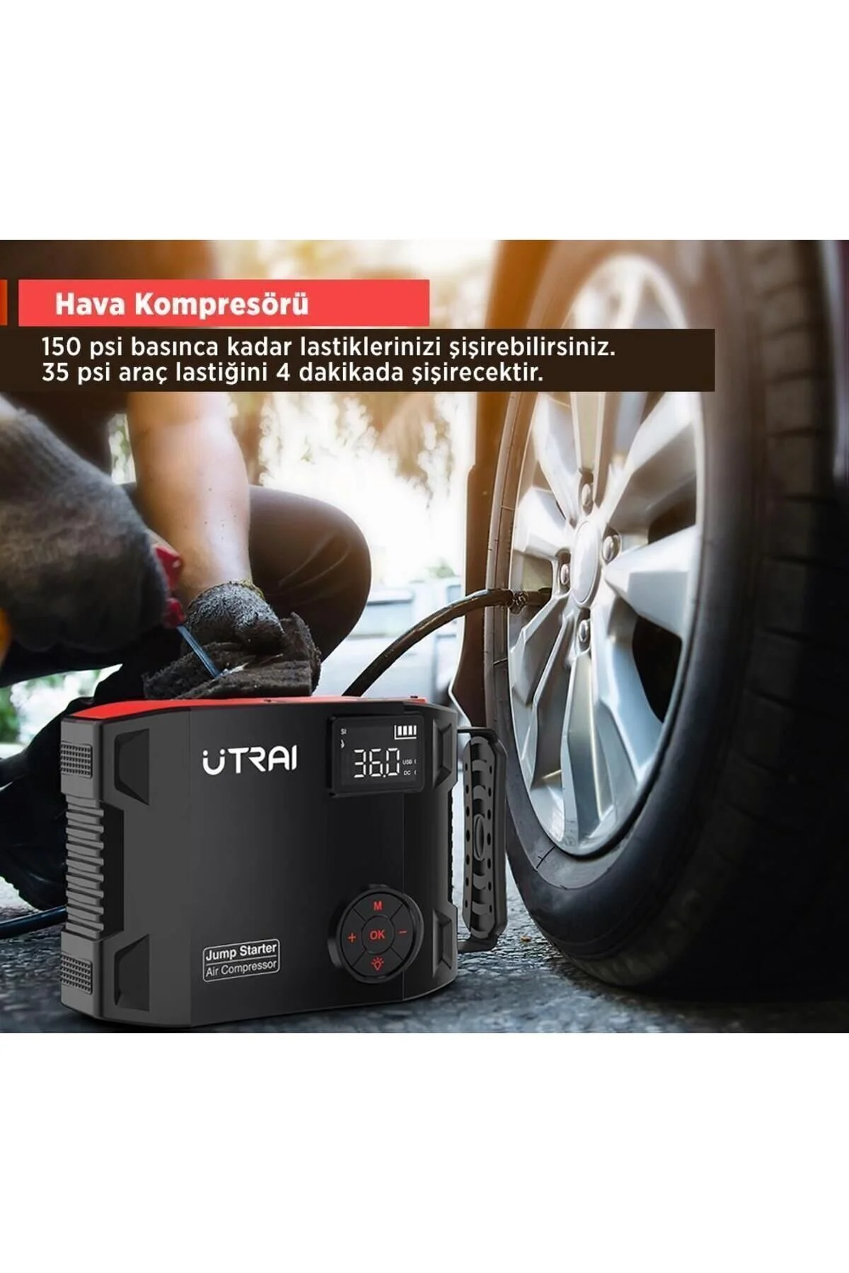 UTRAI Jstar 5 24000mah 2000a Jump Starter Lastik Şişirme Pompası Taşınabilir Akü Takviye Cihazı Çanta Led
