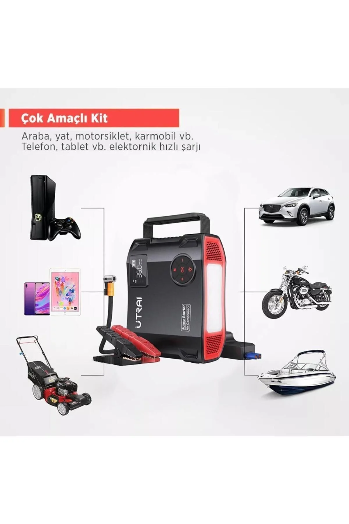UTRAI Jstar 5 24000mah 2000a Jump Starter Lastik Şişirme Pompası Taşınabilir Akü Takviye Cihazı Çanta Led