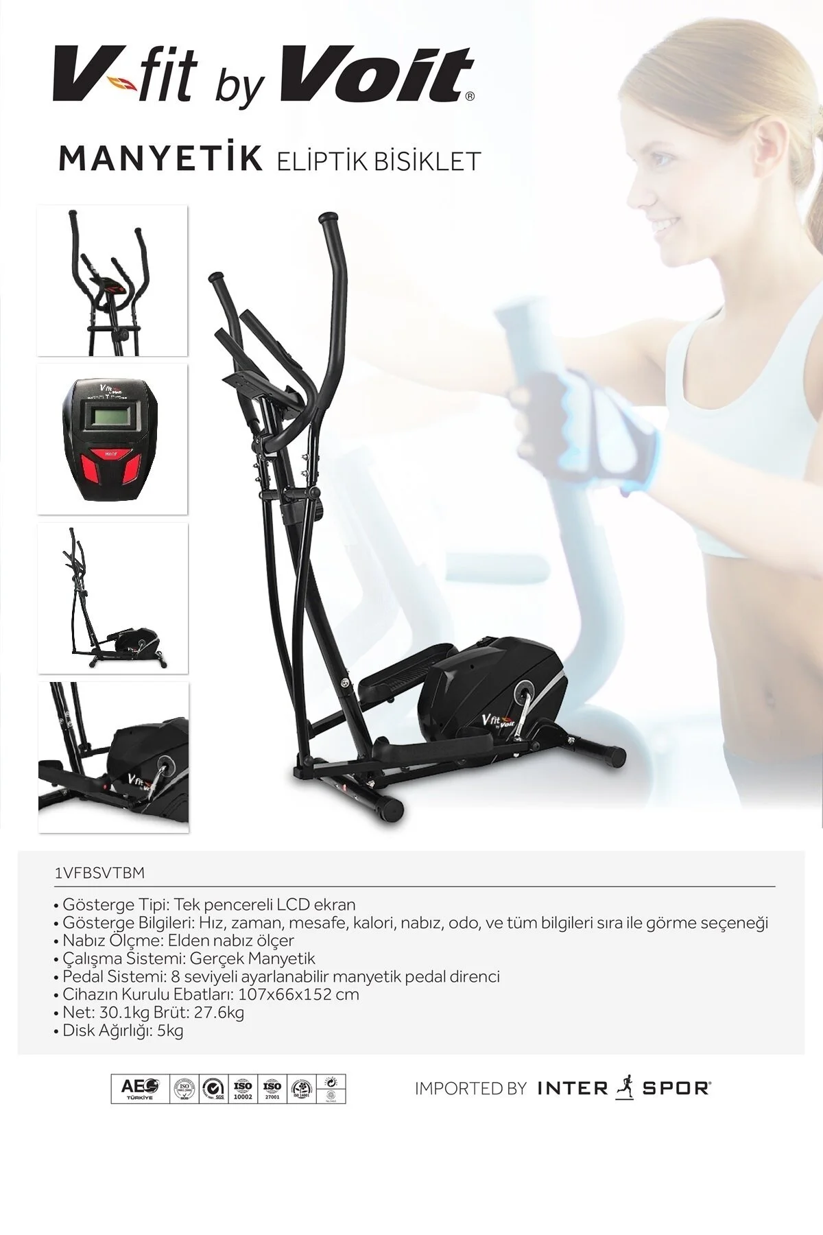 Voit V-fit By Voit Manyetik Eliptik Bisiklet Sessiz Çalışan Elden Nabız Ölçerli Kondisyon Aleti