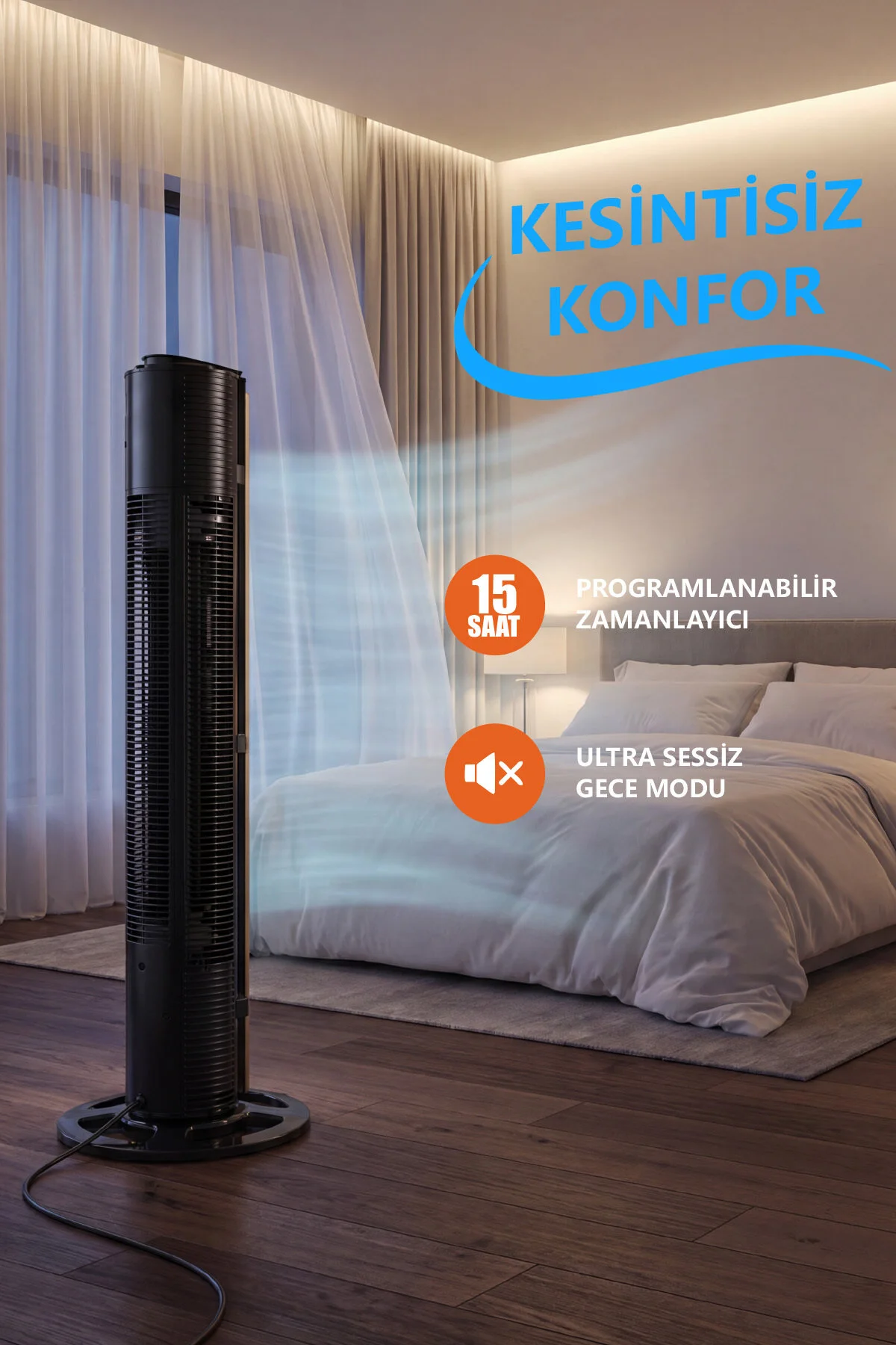womidi 60W Sessiz Pervanesiz Kule Tipi Vantilatör Serinletici Dikey Uzaktan Kumandalı Aromaterapi Zaman Ayarlı