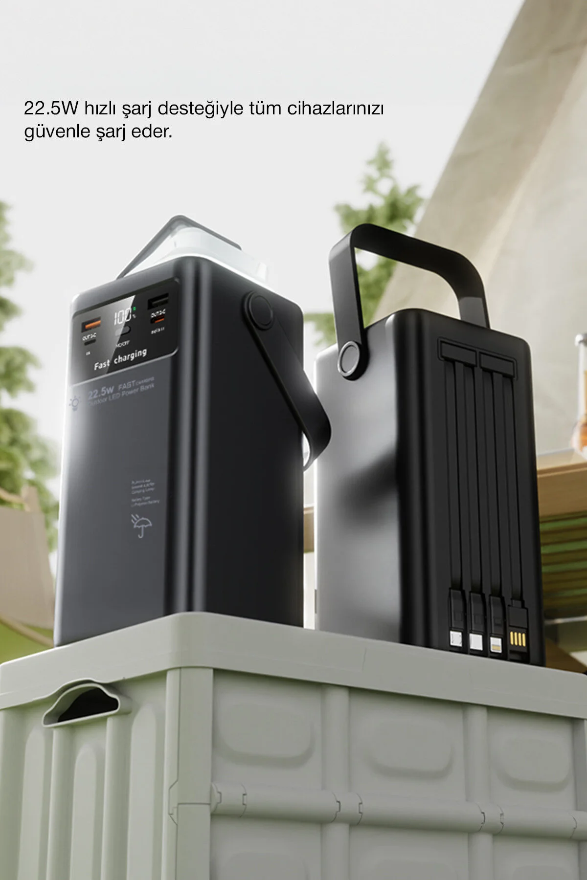 Wyze 80.000 mAh 22,5W/PD Hızlı Şarj Kendinden Kablolu ve Şarj Göstergeli Taşınabilir Powerbank