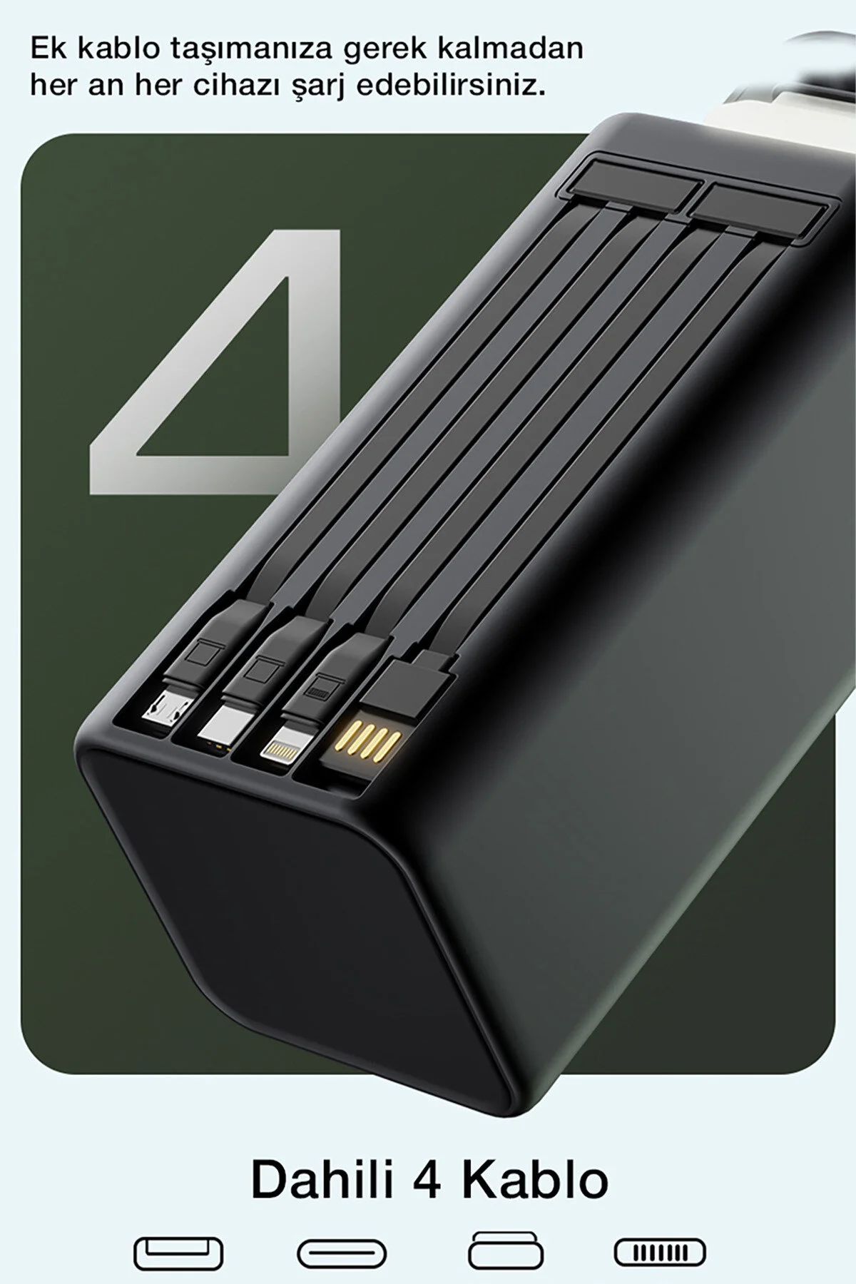 Wyze 80.000 mAh 22,5W/PD Hızlı Şarj Kendinden Kablolu ve Şarj Göstergeli Taşınabilir Powerbank