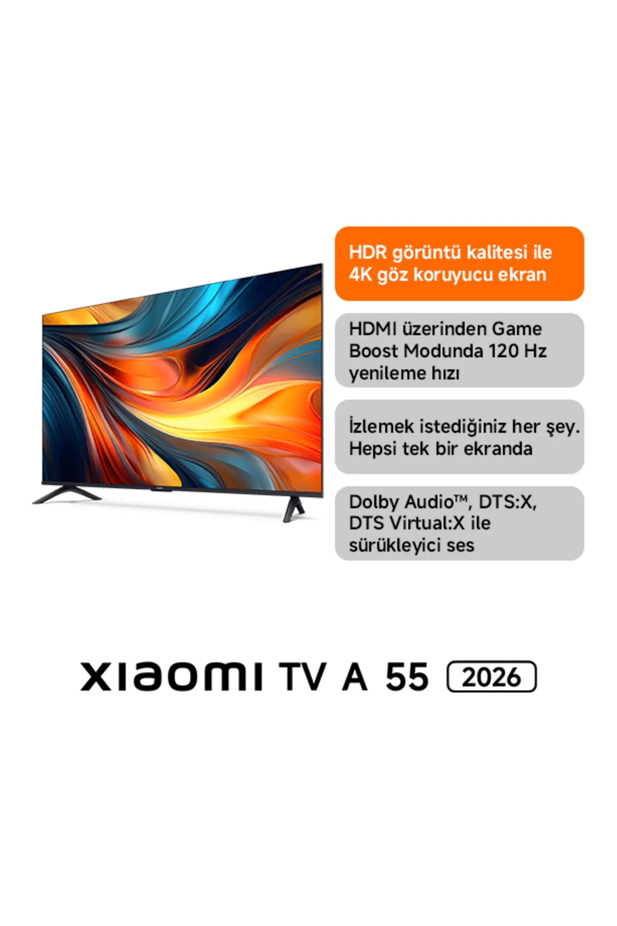 Xiaomi TV A 55 2026 - 55" 140 4K Ultra HD Google Smart 120Hz Game Boost AirPlay Destekli Uydu Alıcılı TV