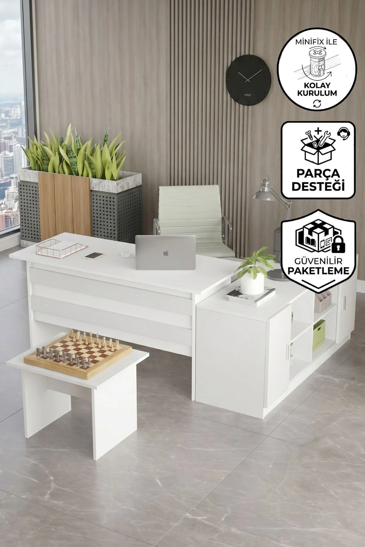 Yurupa Bega ABF Ofis Büro Masa Takımı Çalışma Masası Seti Renk Beyaz BEG10-W