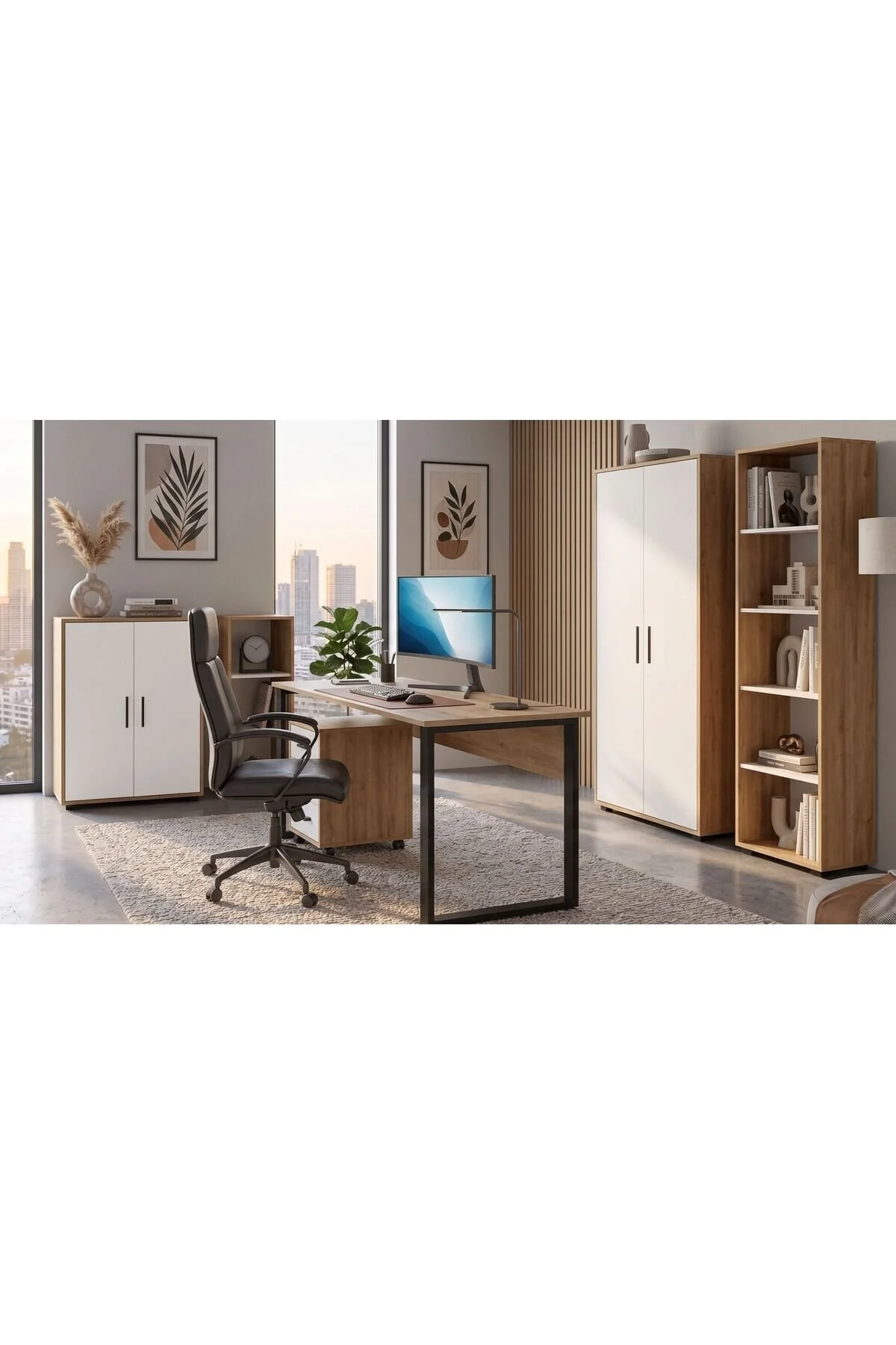 Yurupa Dante Ofis Mobilyası Takımı 140 cm Çalışma Masası + Keson ve 4Adet Dolap Sepet Beyaz DAN12-SW