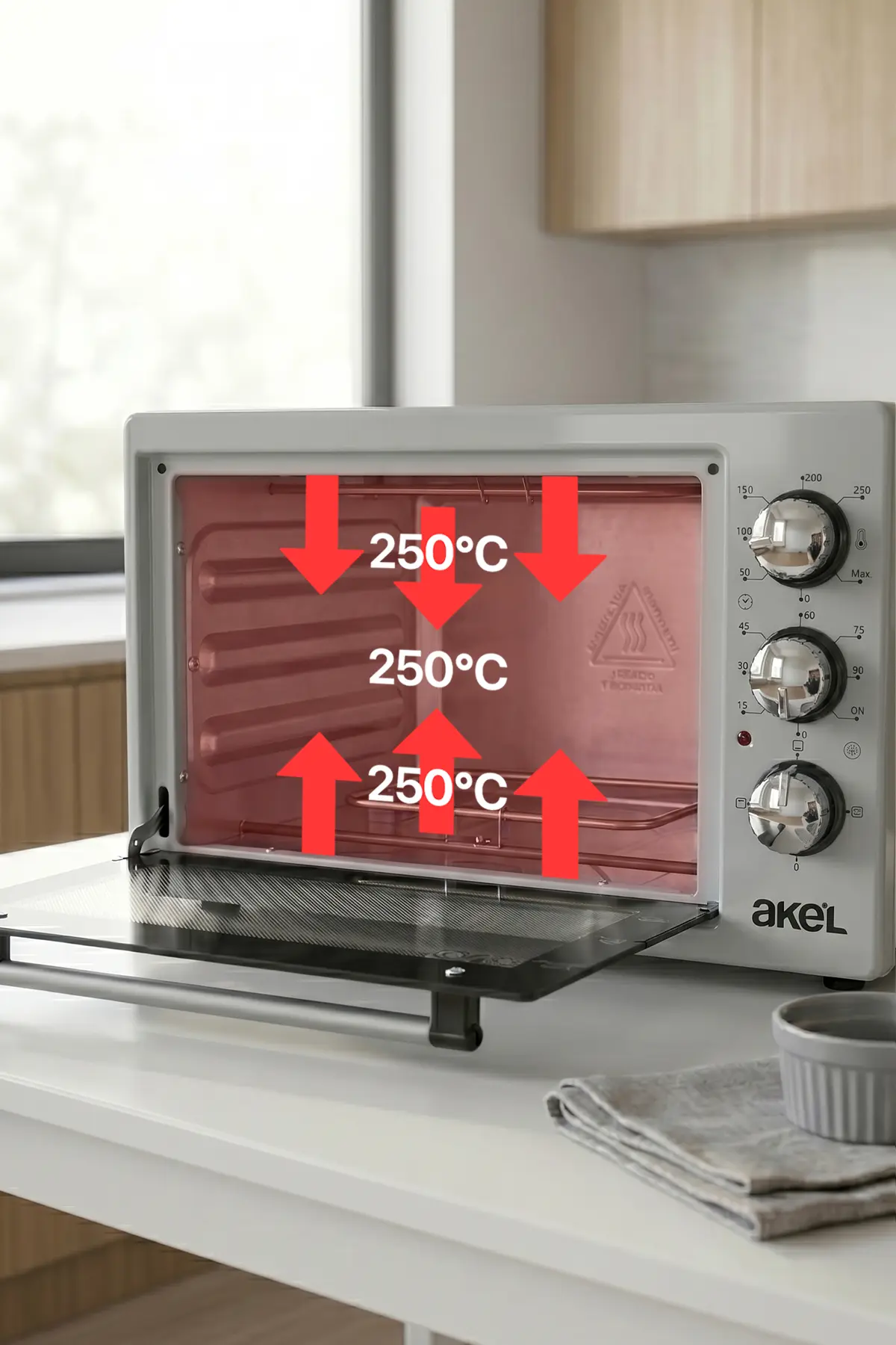 Akel AF340L 34lt Gri Mini/Midi Fırın, Aydınlatmalı, Zaman Ayarlı, Izgara & Fırın, 2 Tepsi 1 Tel Izgara