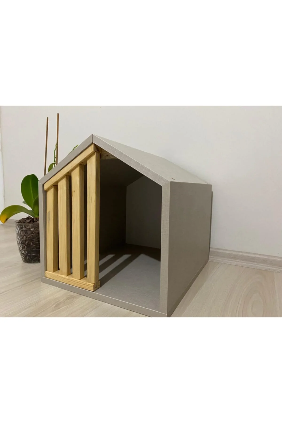 Aksöz Tasarım Kedi Evi Ahşap Gri Kedi Kulübesi