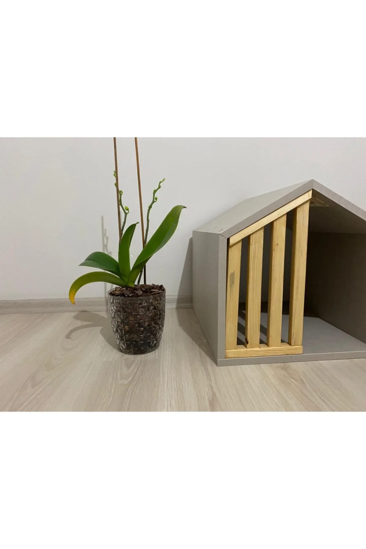 Aksöz Tasarım Kedi Evi Ahşap Gri Kedi Kulübesi