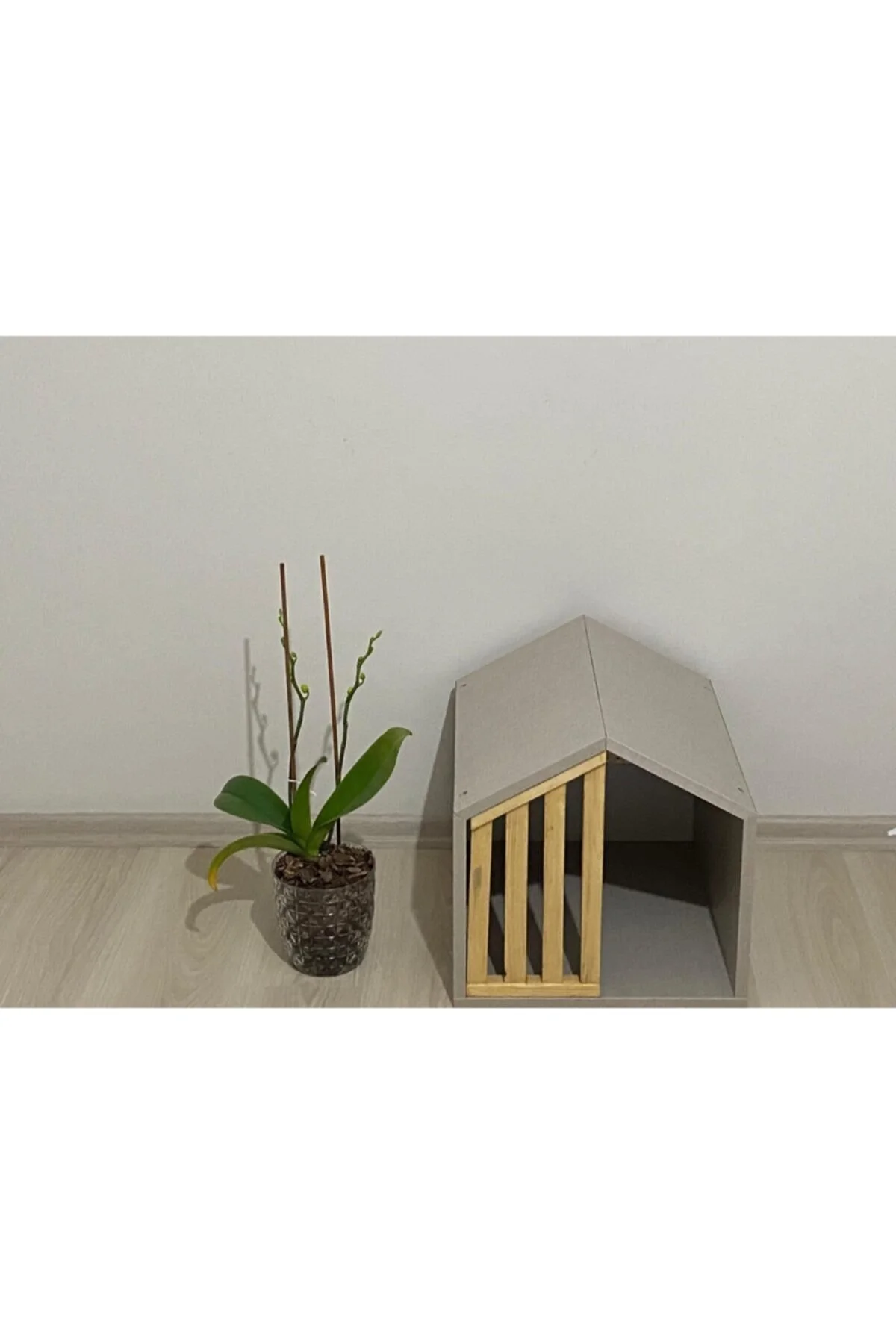 Aksöz Tasarım Kedi Evi Ahşap Gri Kedi Kulübesi