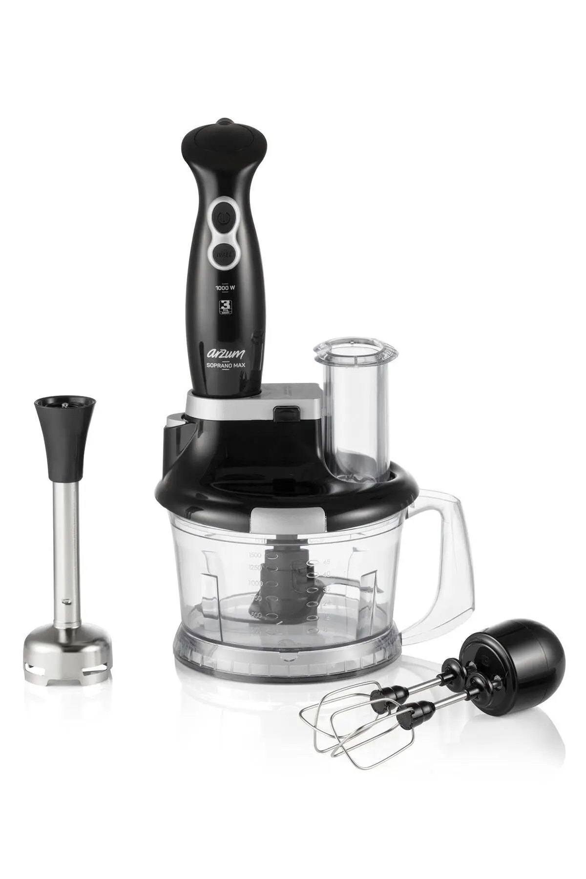 Arzum AR1004 Soprano Max Multi Blender Seti 1000 W, 5 Fonksiyonlu, 1500 ml Doğrayıcı Hazne, Siyah