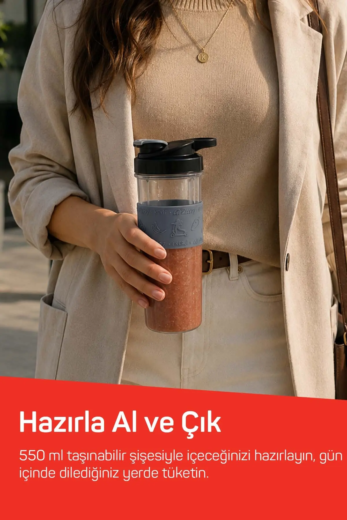 Arzum AR1196 Shake'N Take Megamix Sürahi Blender 550W, 1L Sürahi, 550 ml Taşınabilir Şişe, Kırmızı