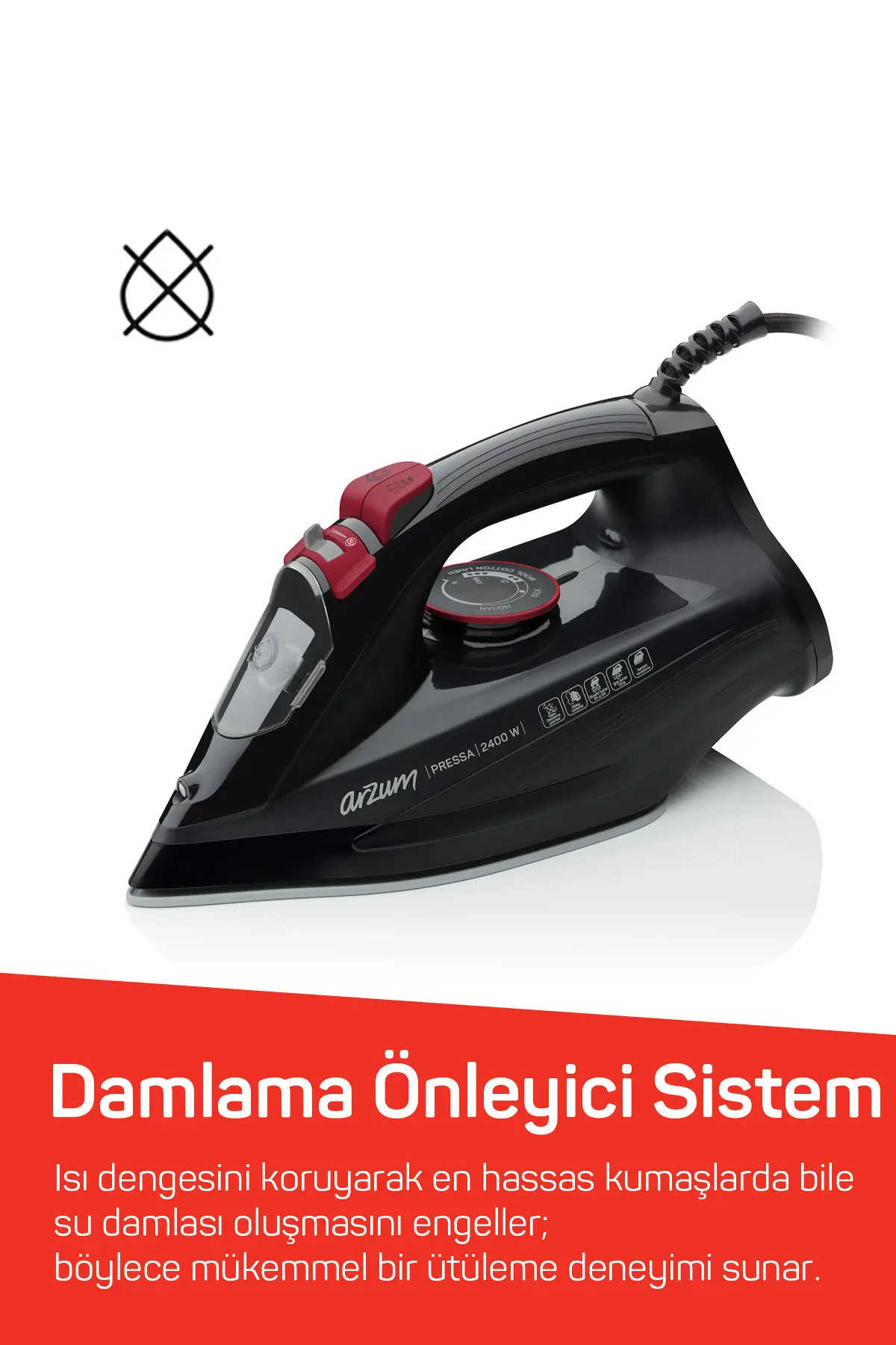 Arzum AR6020 Pressa 2400Watt Seramik Taban Buharlı Ütü,Şok Buhar