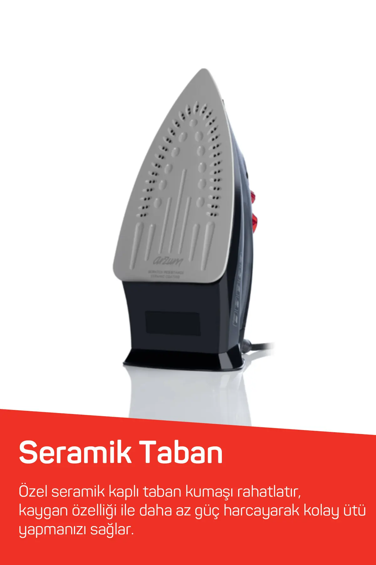 Arzum AR684 Olivya Buharlı Ütü 2400W, Seramik Taban, Dikey Buhar, Şok Buhar, Damlama Önleme, Siyah