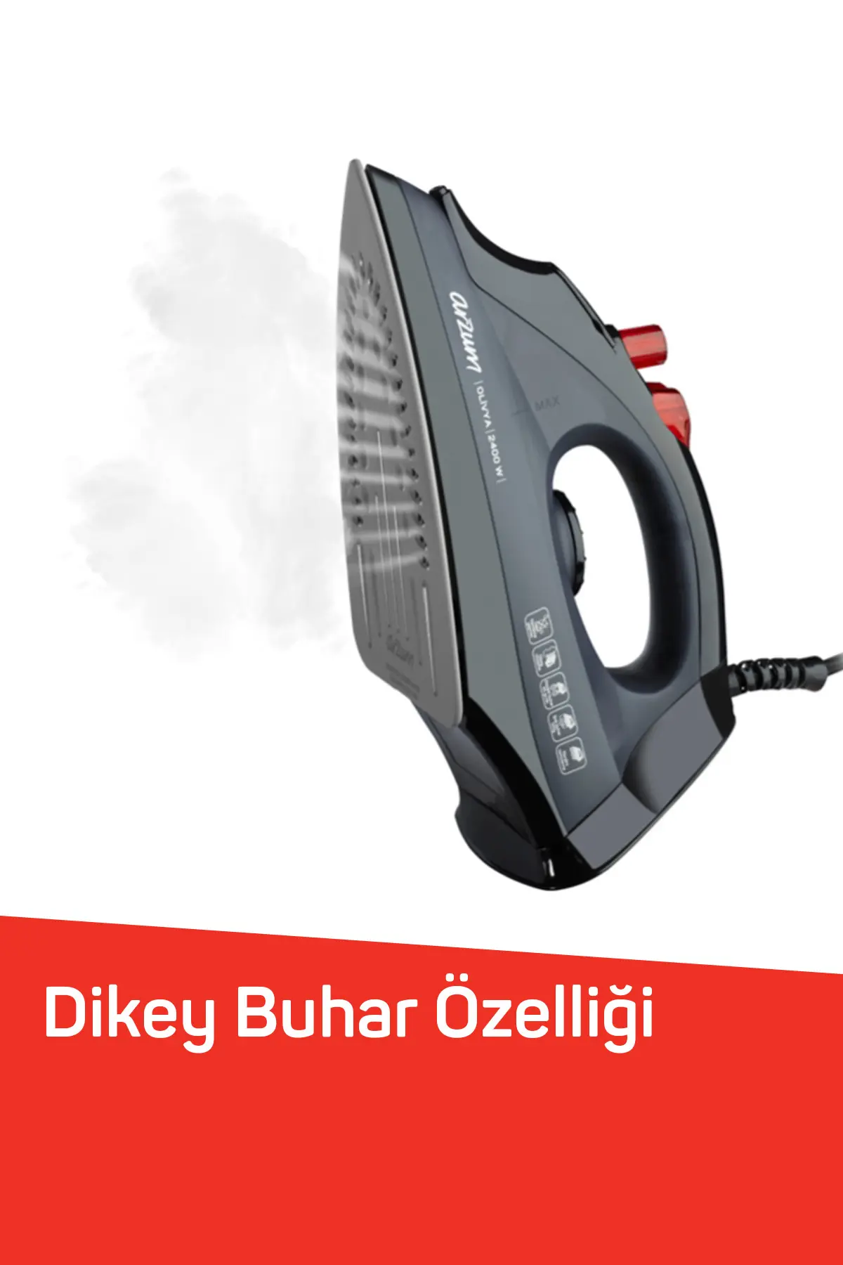 Arzum AR684 Olivya Buharlı Ütü 2400W, Seramik Taban, Dikey Buhar, Şok Buhar, Damlama Önleme, Siyah